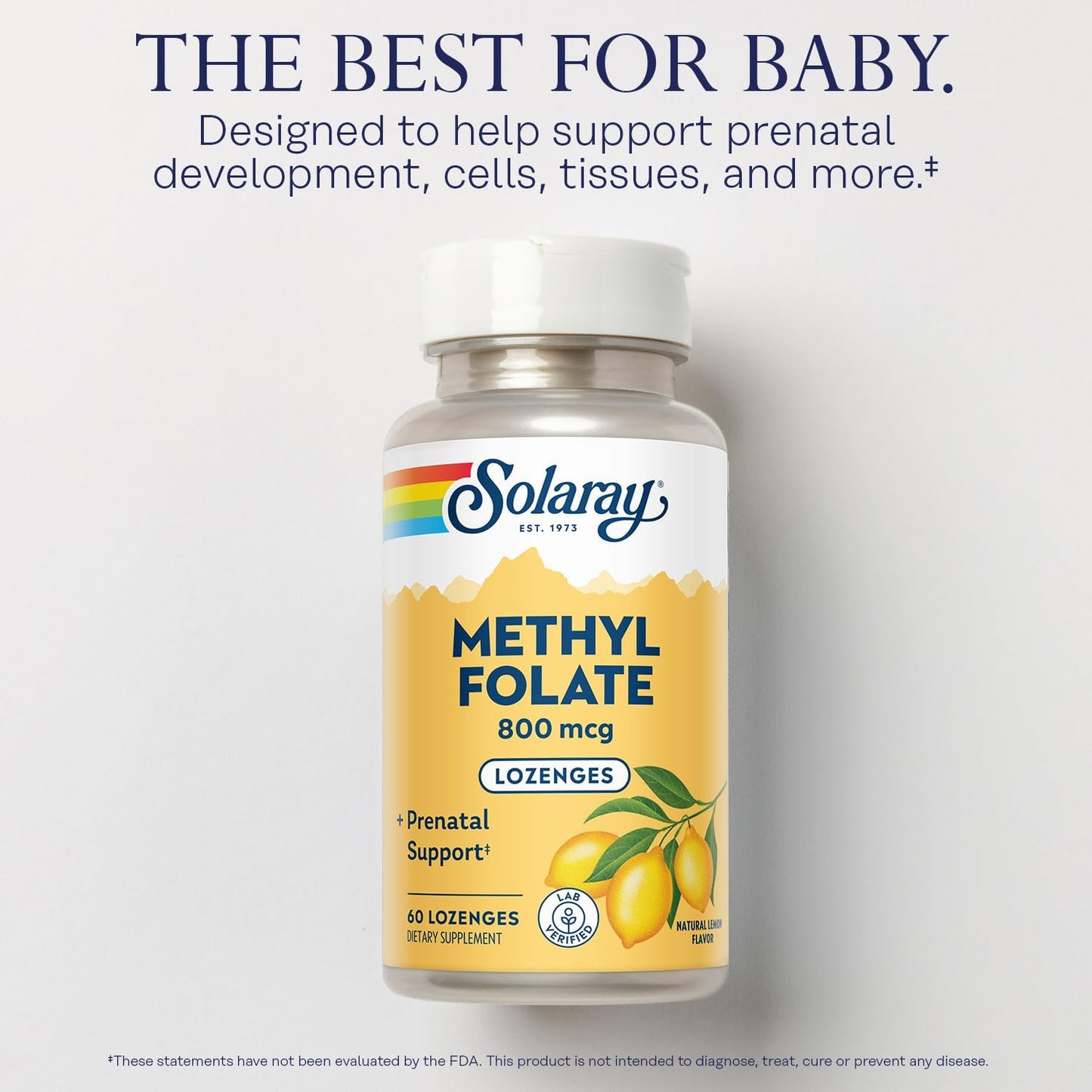 Solaray Methyl Folate 800 mcg with 5-MTHF Prenatal Vitamins - Natural Lemon Flavor - Lab Verified - 60 Servings, 60 Lozenges