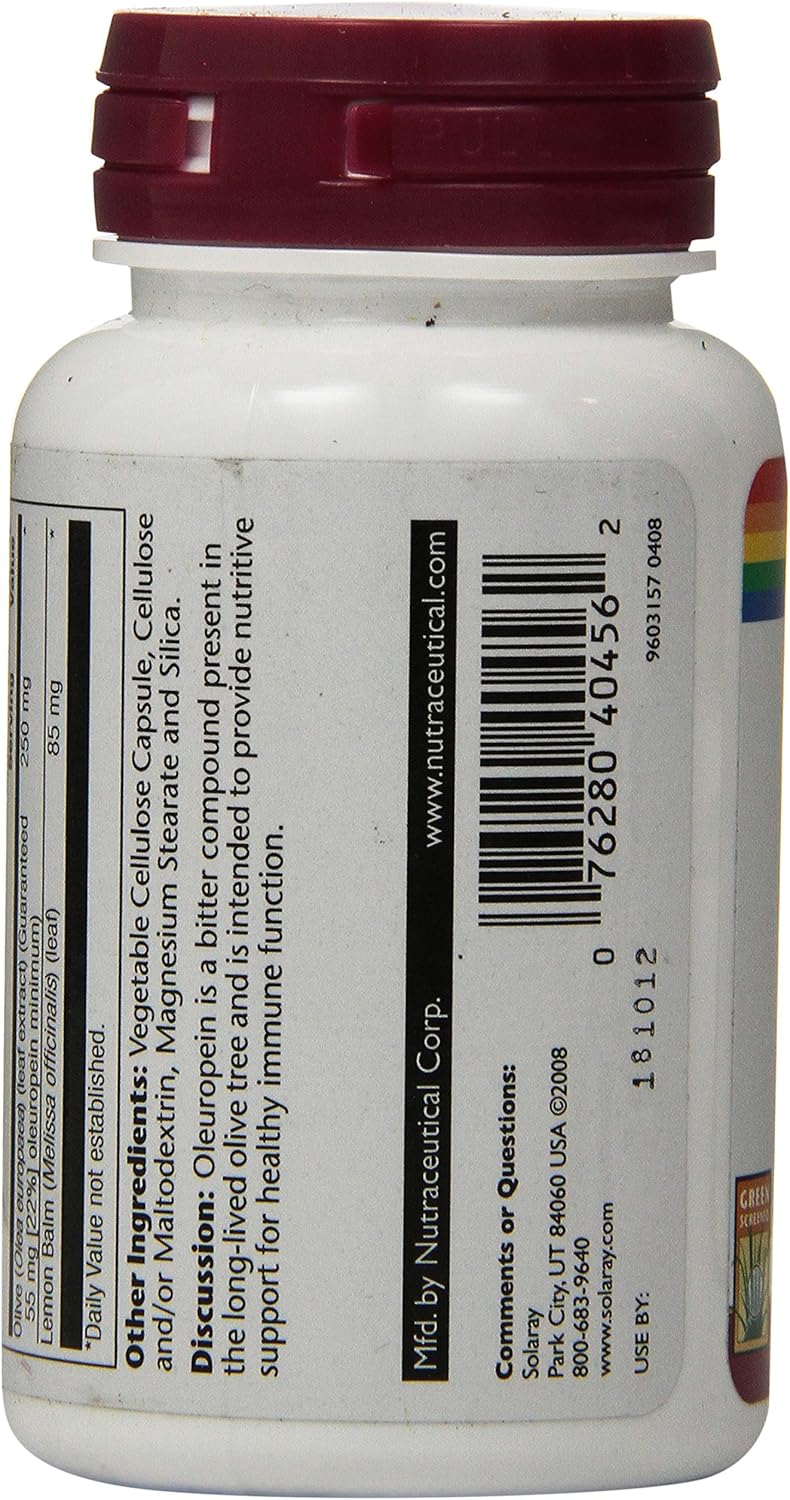 Solaray Olive Leaf Extract 250mg Veg Capsules - 60 Count, High Potency Formula