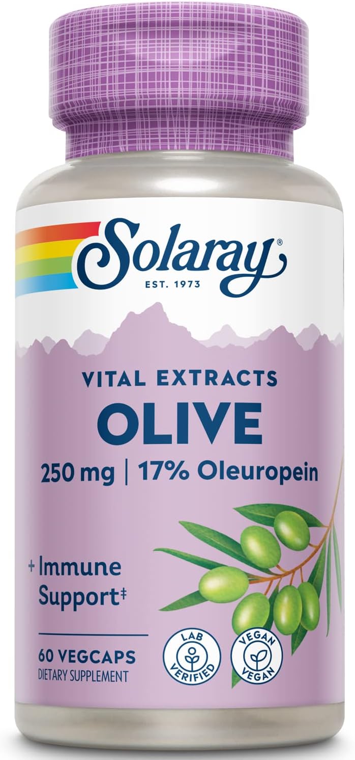 Solaray Olive Leaf Extract Capsules - 250mg | 60 Count - Immune Support Supplement