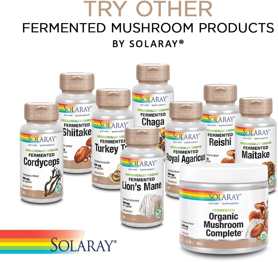 Solaray Organically Grown Fermented Mushroom Immune Complex 600 mg Capsules for Optimal Immune Support with 100 VegCaps