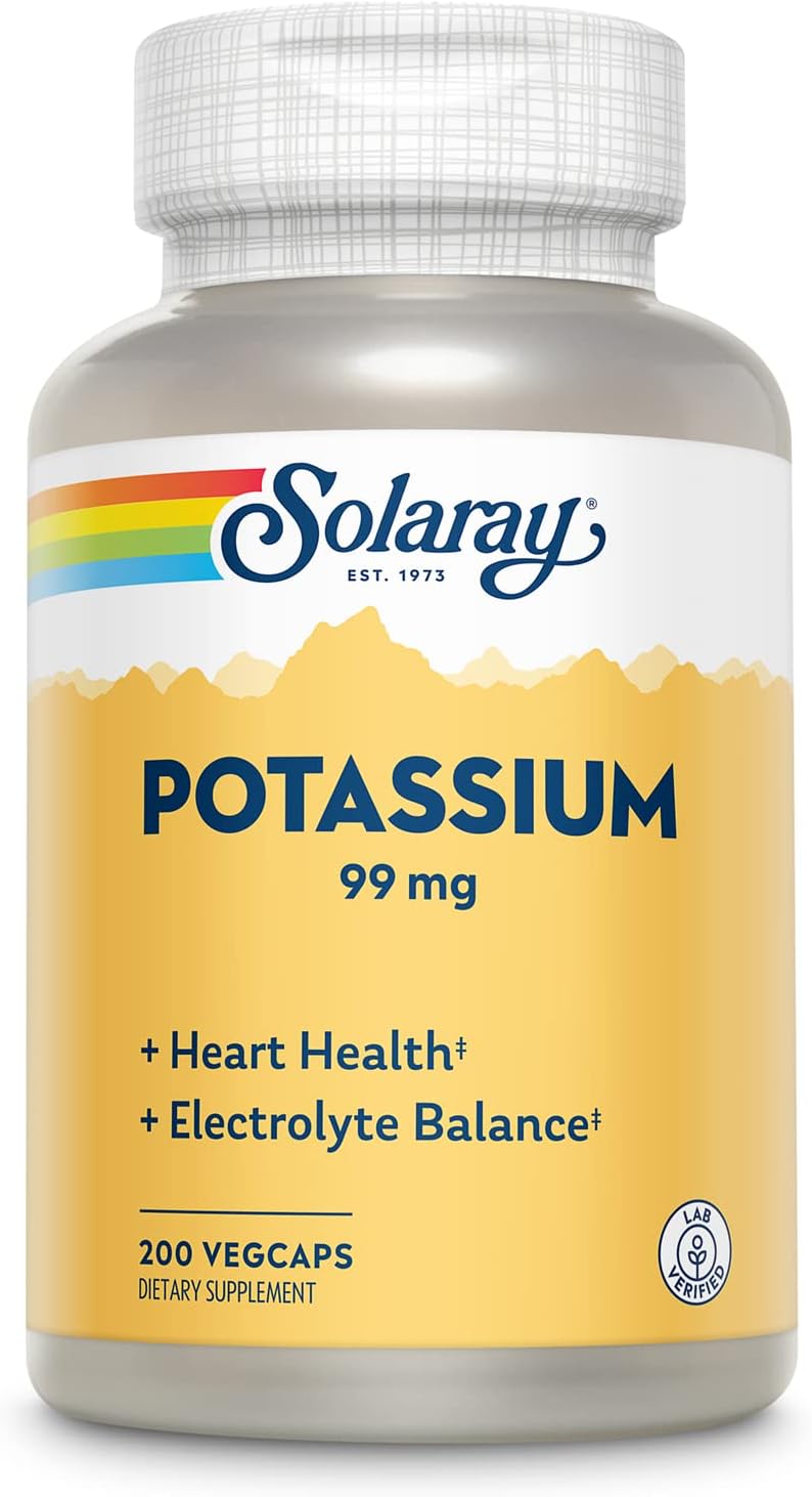 Solaray Potassium 99 mg - Electrolyte Balance Formula - Potassium Supplement for Heart & Vascular Health - 200 VegCaps, 60-Day Guarantee