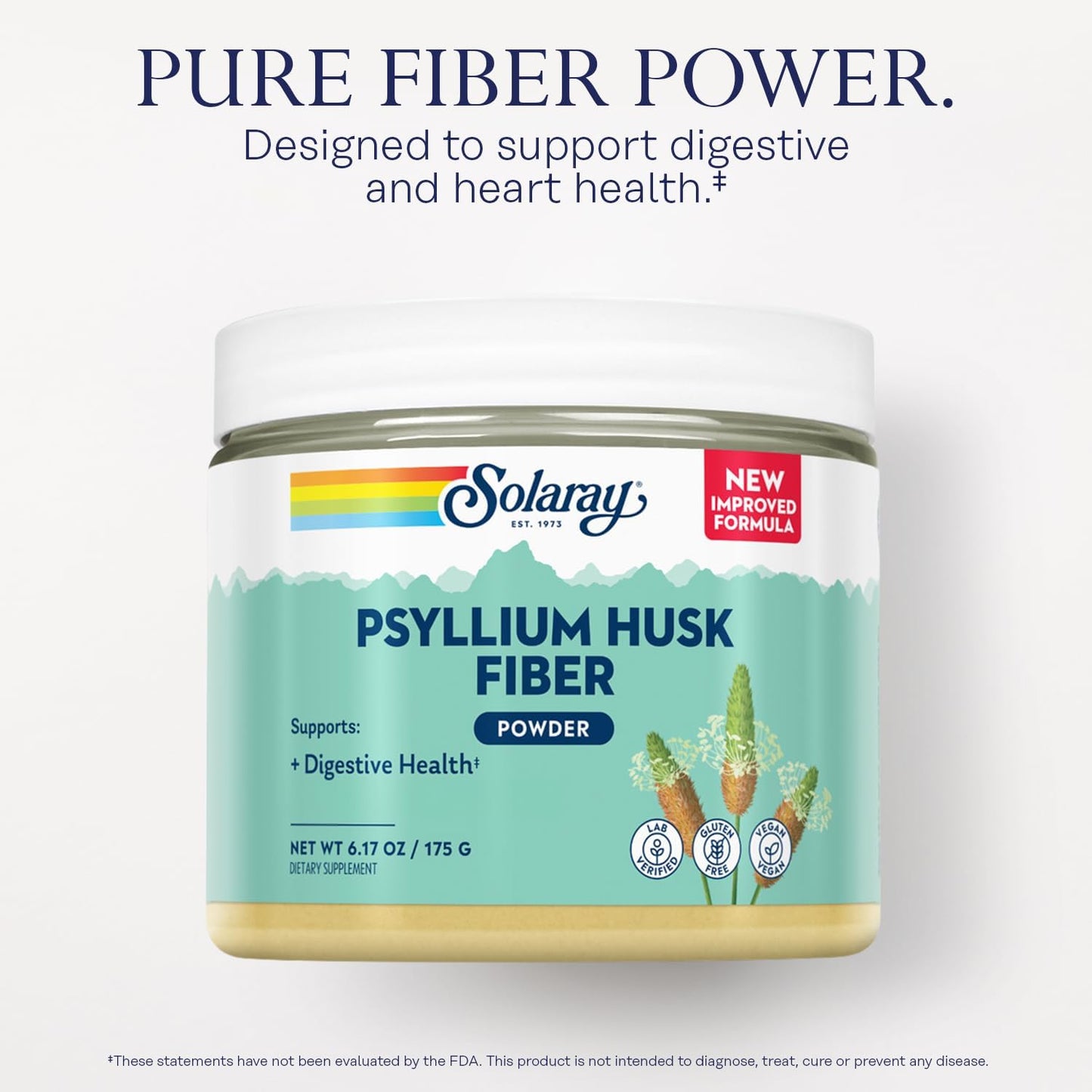 SOLARAY Psyllium Husk Powder: Digestive Health Supplement, 3g Soluble Fiber, Gluten-Free, Soy-Free - 6.17 oz, 50 Servings