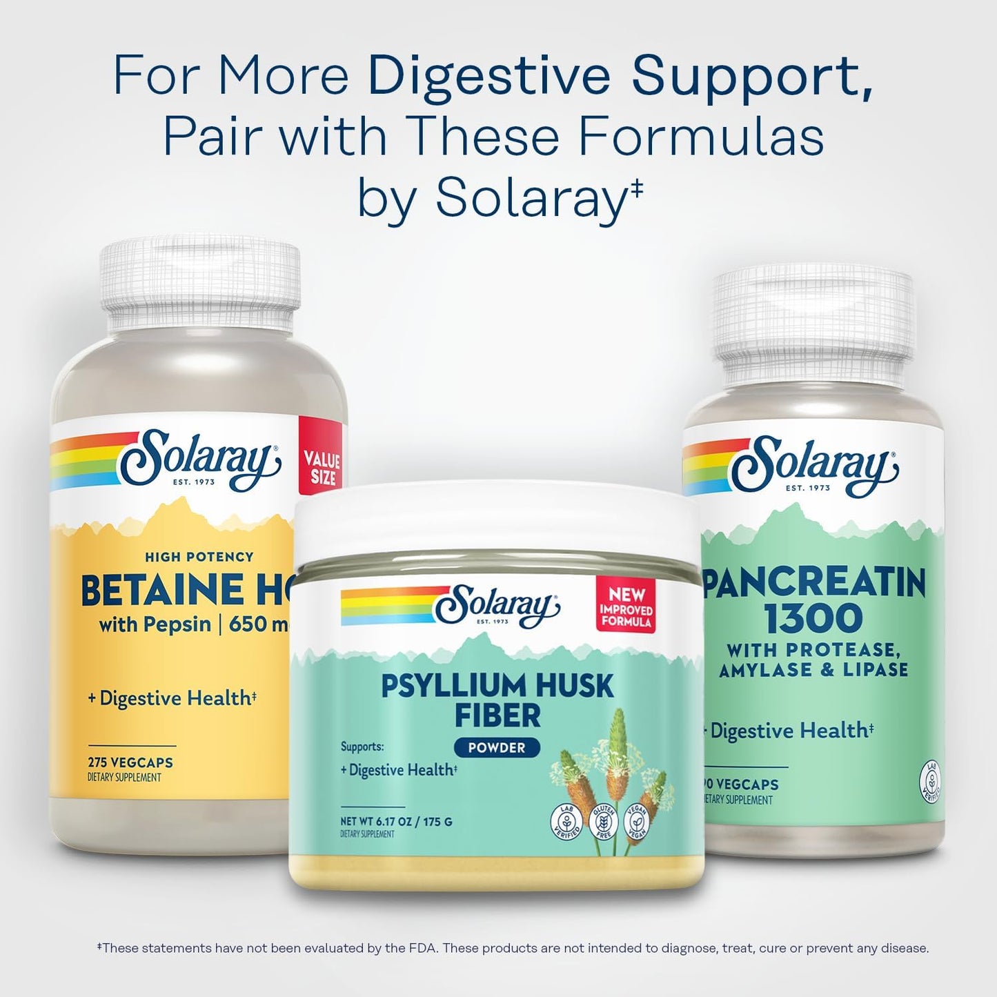 SOLARAY Psyllium Husk Powder: Digestive Health Supplement, 3g Soluble Fiber, Gluten-Free, Soy-Free - 6.17 oz, 50 Servings
