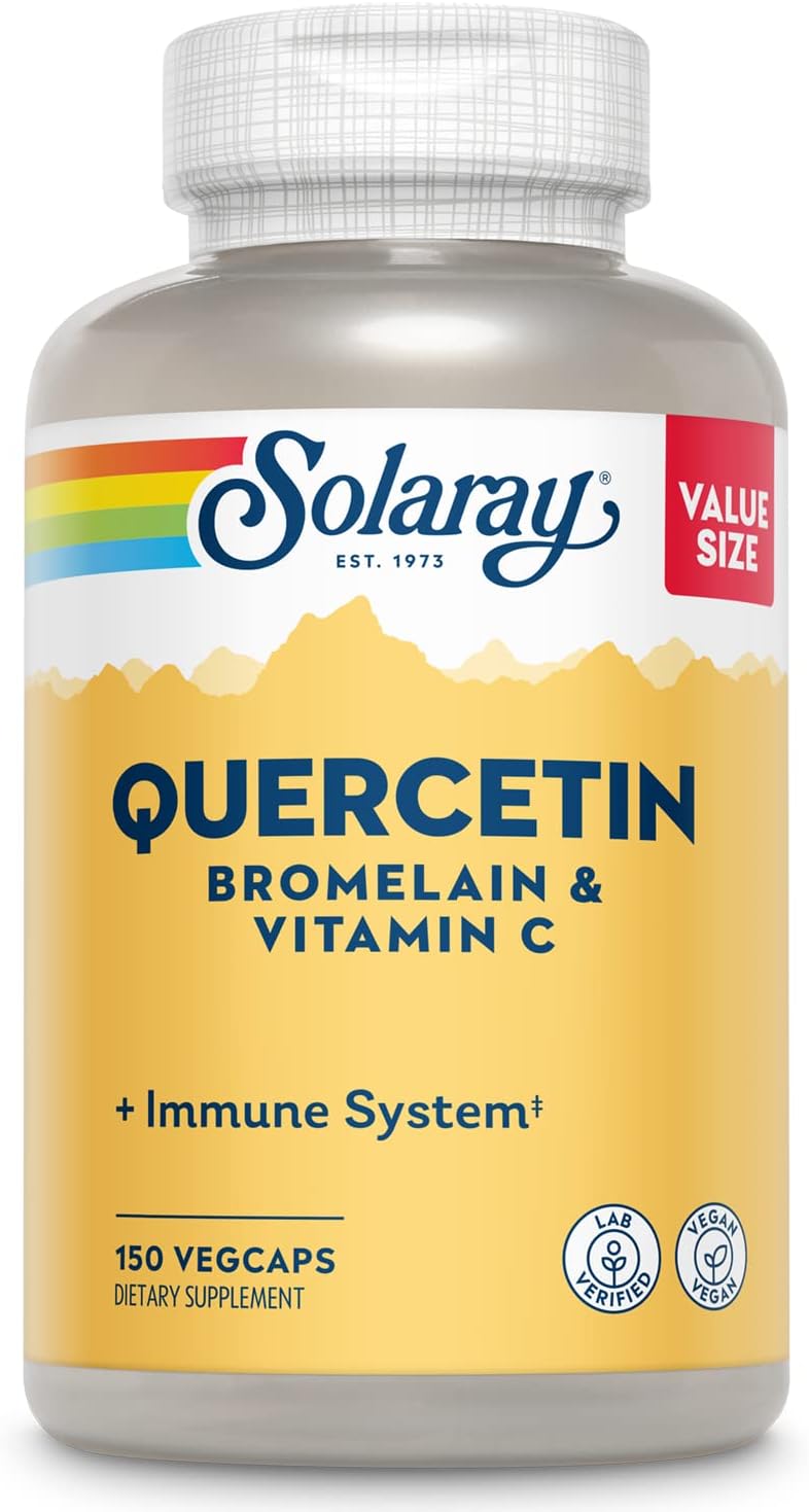 Solaray Quercetin Bromelain & Vitamin C Capsules - Immune, Sinus & Respiratory Support - Vegan Antioxidant Formula - 75 Servings
