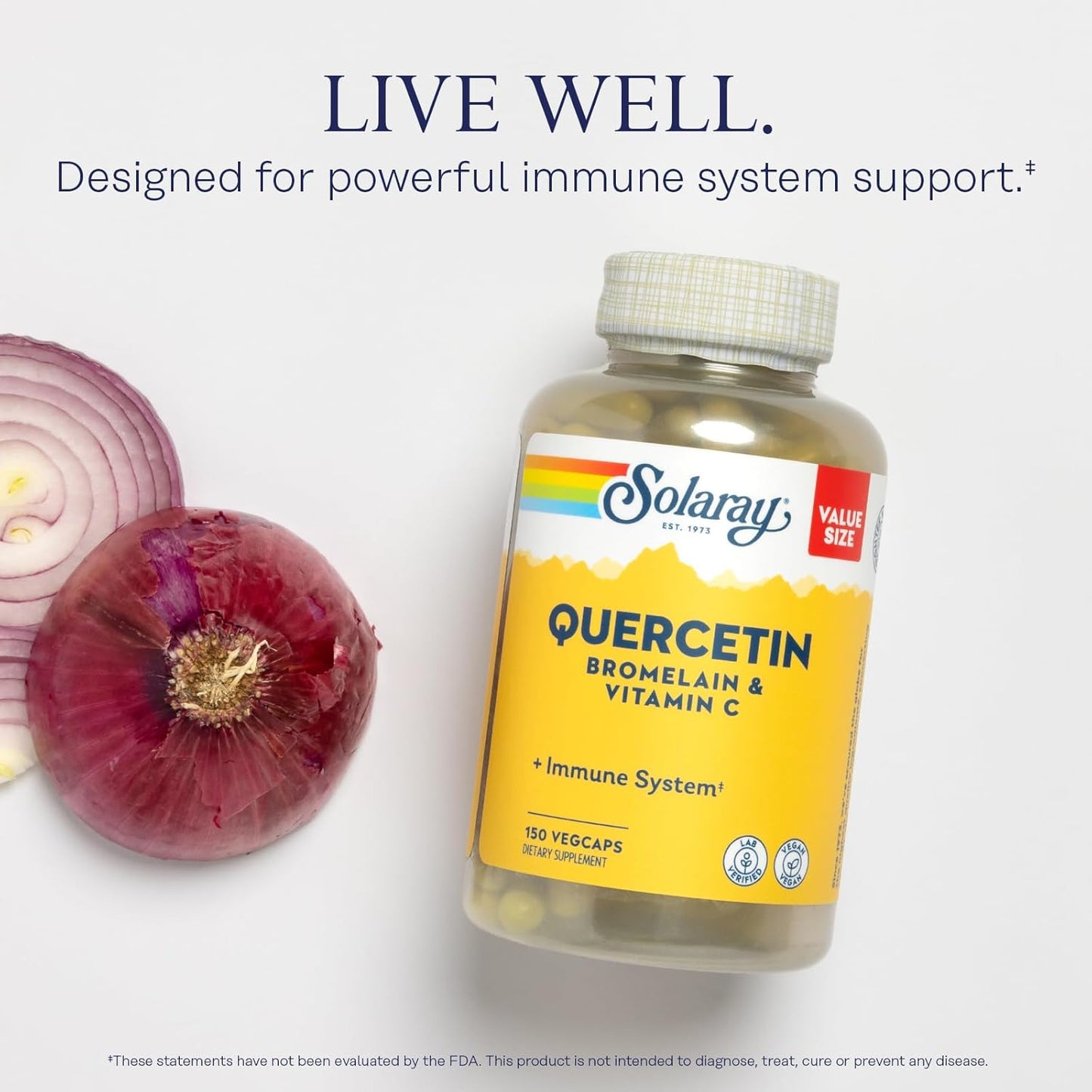 Solaray Quercetin Bromelain & Vitamin C Capsules - Immune, Sinus & Respiratory Support - Vegan Antioxidant Formula - 75 Servings
