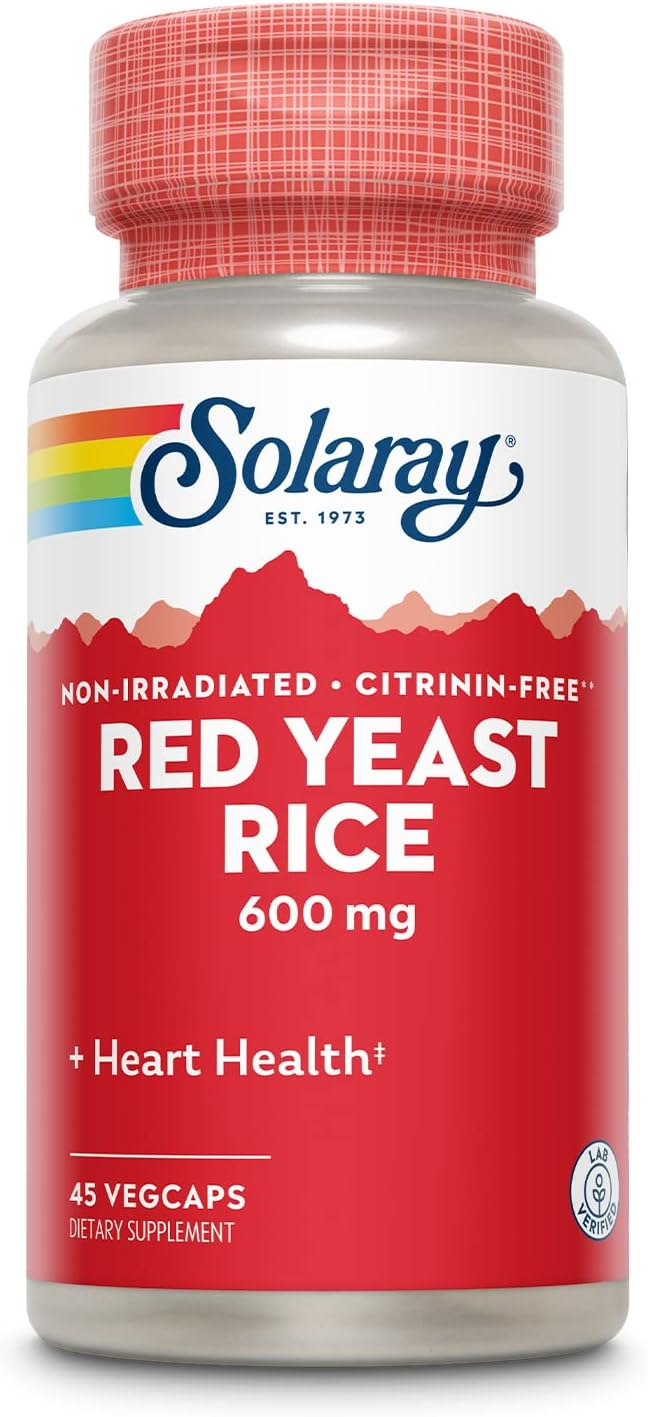 Solaray Red Yeast Rice Capsules - 600mg, 45 Capsules - Supports Healthy Cholesterol Levels