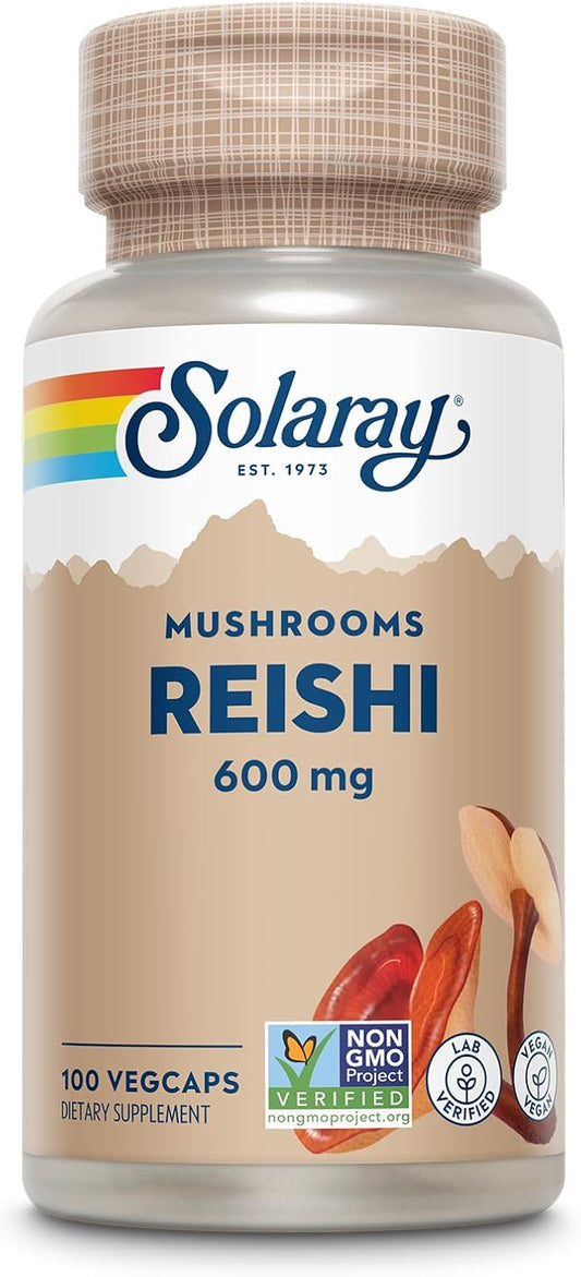 SOLARAY Reishi Mushroom Capsules - 600mg Immune Support Supplement for Vegans - Lab Verified, 100 Servings, 60-Day Guarantee