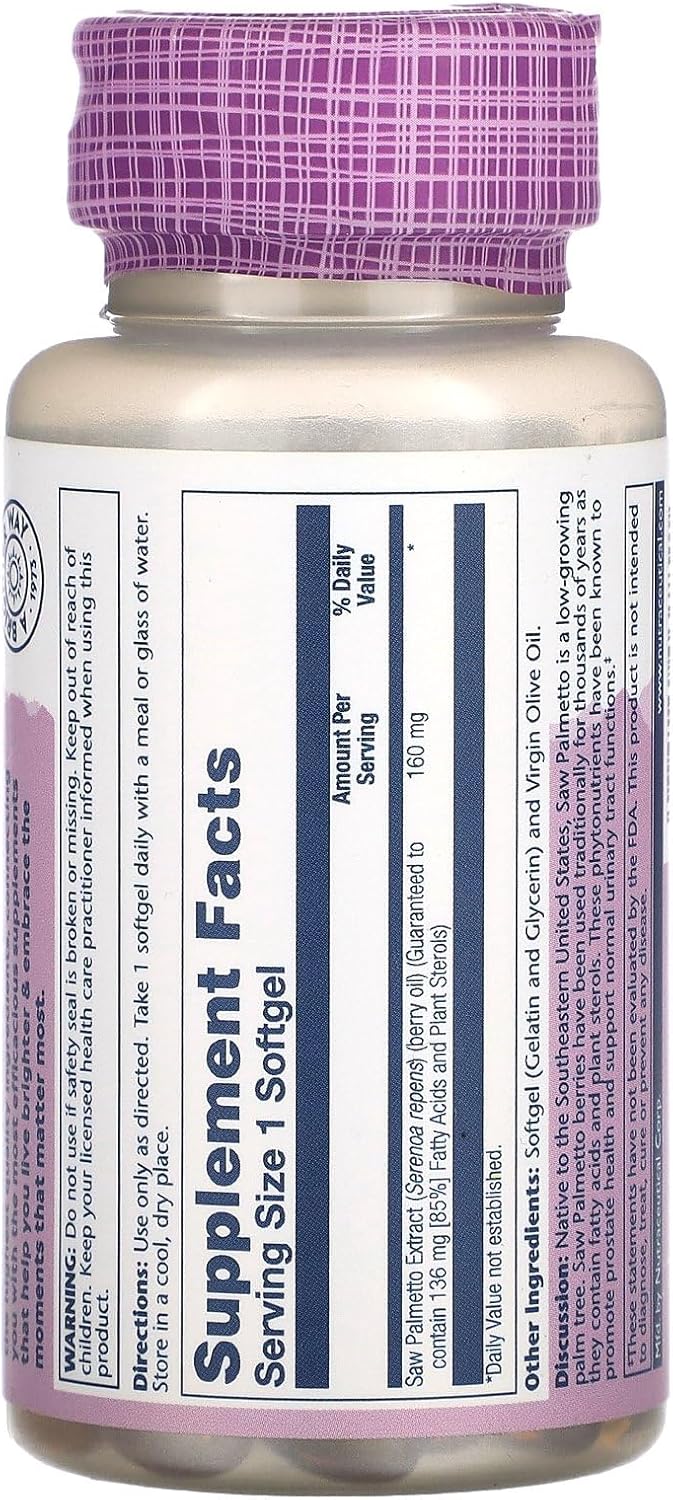 SOLARAY Saw Palmetto Berry Extract Capsules - 60 Count Bottle