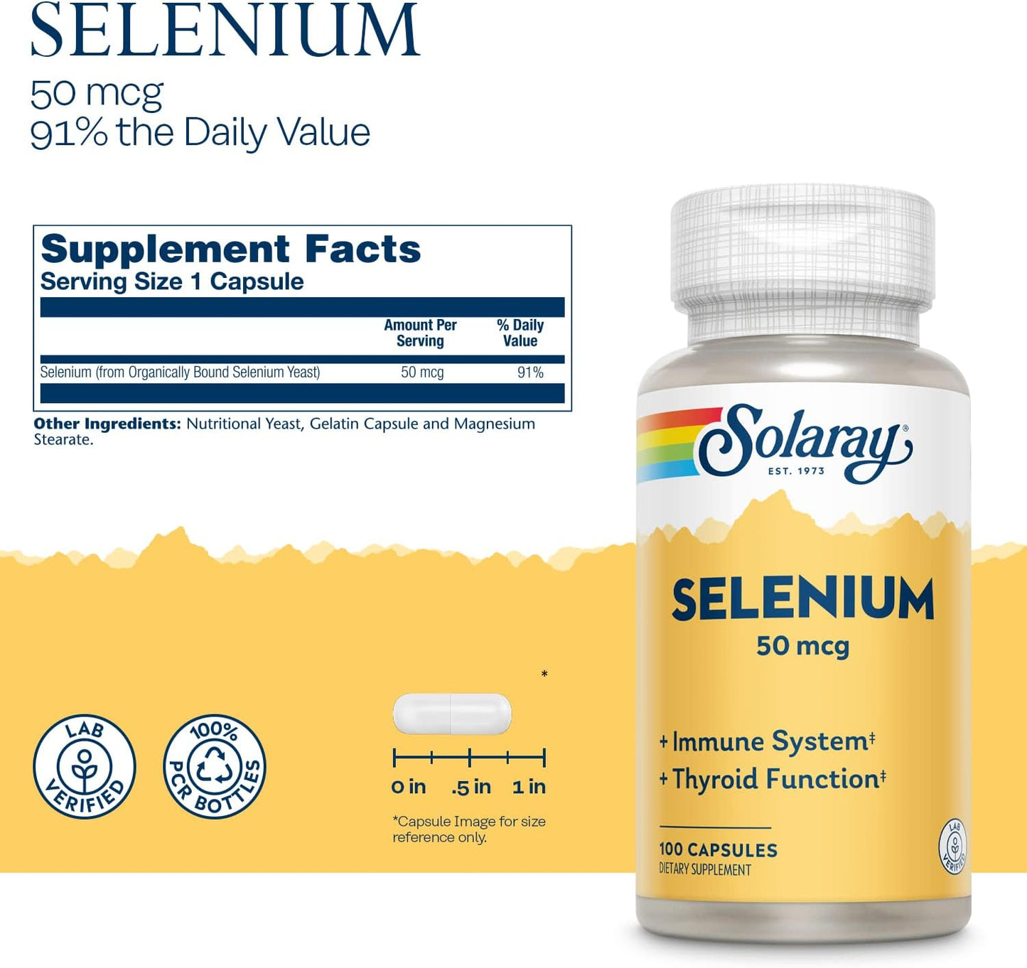 Solaray Selenium 50 mcg Capsules for Immune System, Thyroid & Antioxidant Support