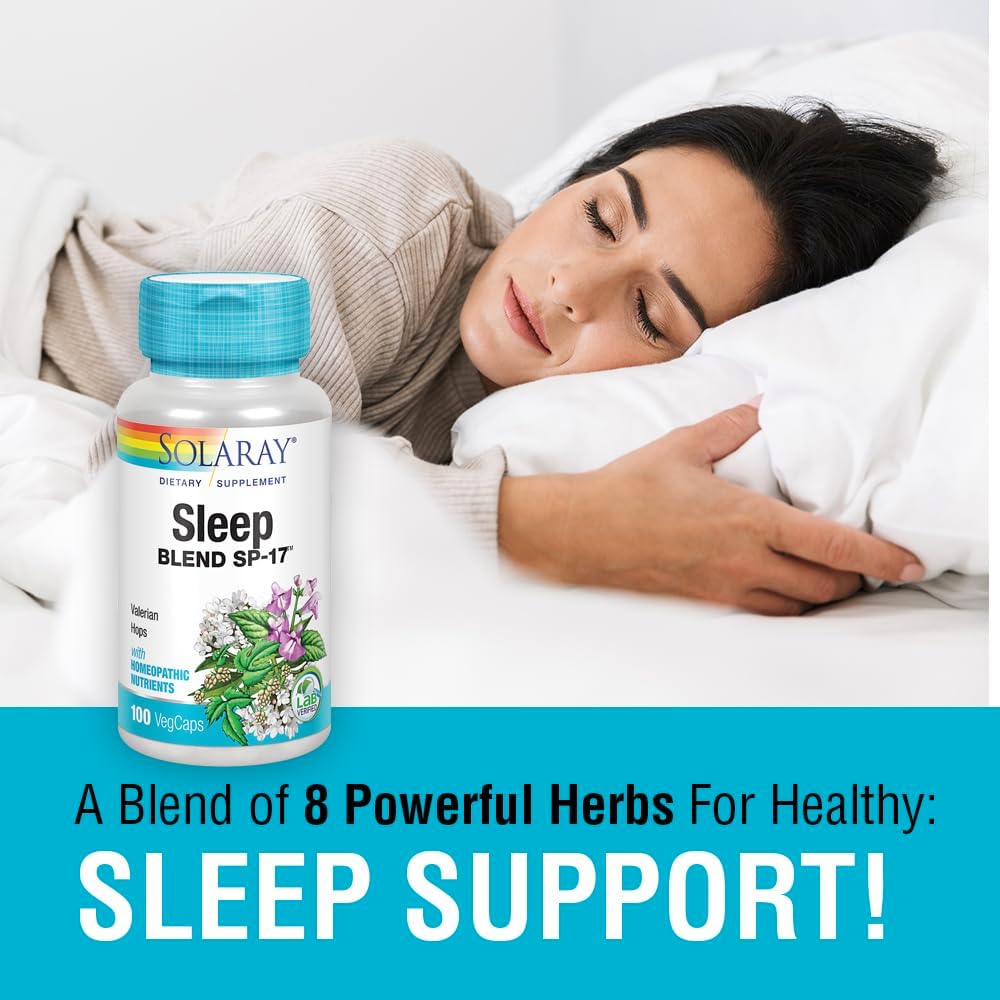 Solaray Sleep Blend SP-17 | Herbal Formula with Cell Salt Nutrients for Restful Sleep | Non-GMO, Vegan | 100 VegCaps
