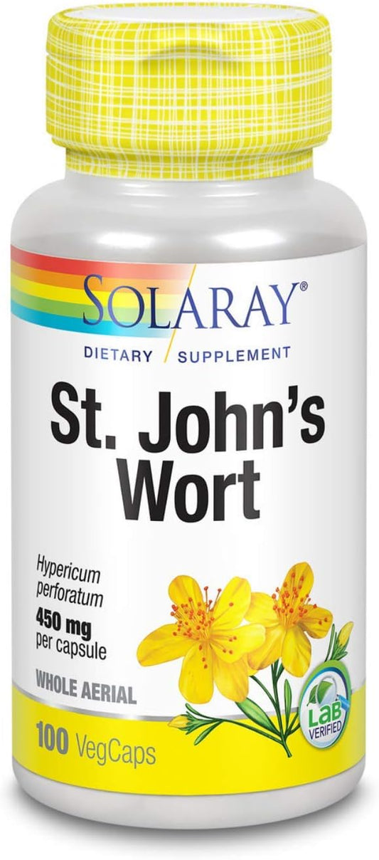 Solaray St. John's Wort Aerial 450mg Capsules - Mood & Brain Health Support | Vegan & Non-GMO | 100 Count