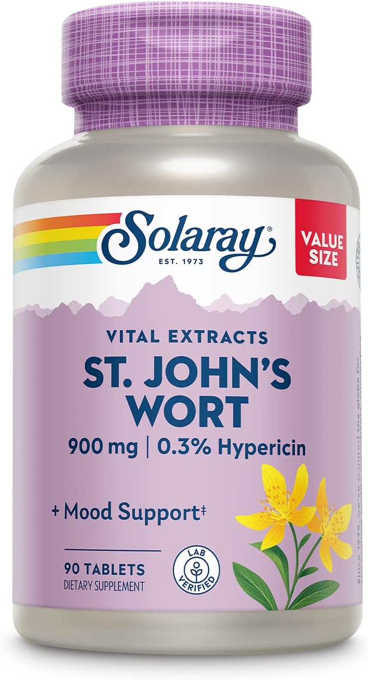 Solaray St. Johns Wort Aerial Extract 900mg Capsules - Mood Stability Supplement with Hypericin - Non-GMO - 90 Tablets