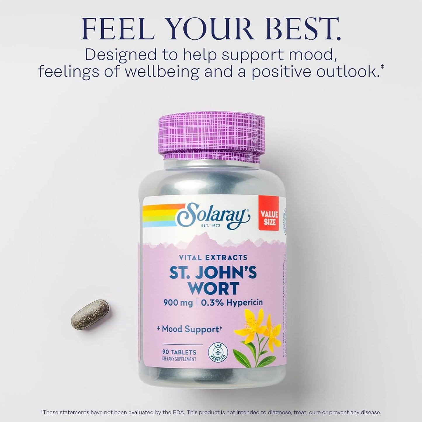 Solaray St. Johns Wort Aerial Extract 900mg Capsules - Mood Stability Supplement with Hypericin - Non-GMO - 90 Tablets