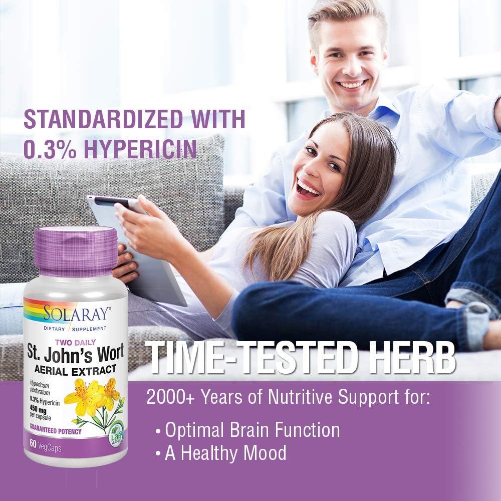 Solaray St. Johns Wort Extract Capsules 450mg | Mood & Brain Health Support | 0.3% Hypericin | 60 Count