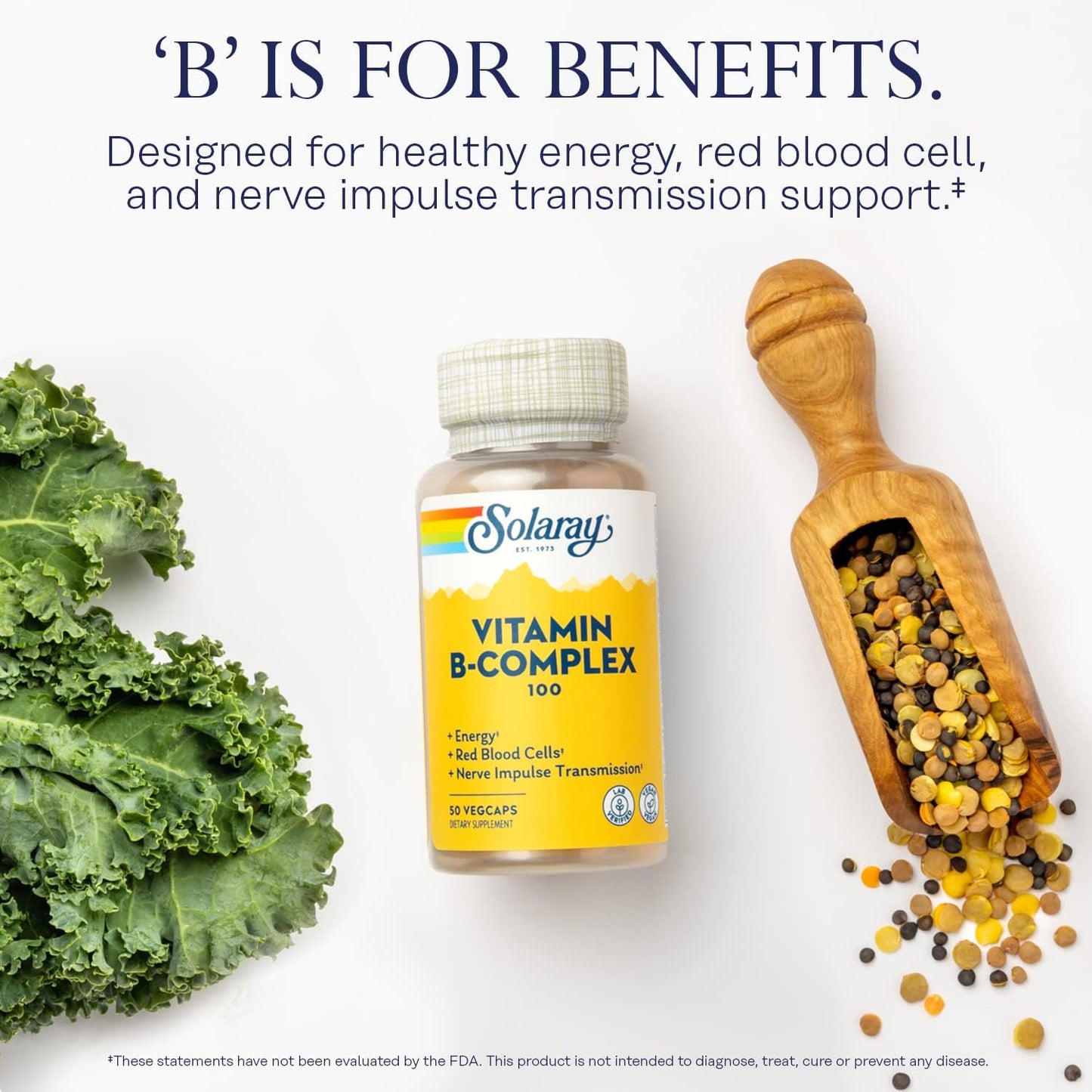 Solaray Super B Complex Vitamins 100mg - Energy & Immune Support - Vegan - 50ct