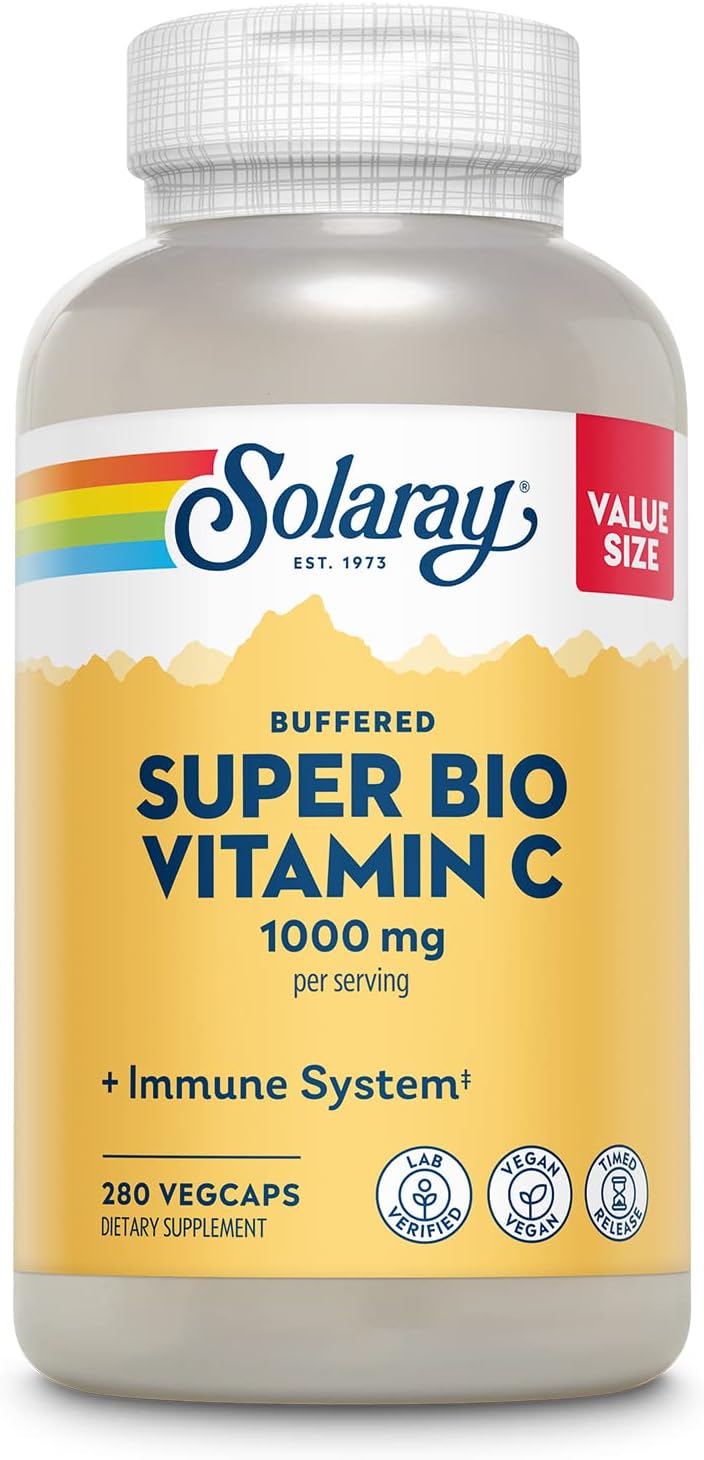 Solaray Super Bio Buffered Vitamin C 1000mg with Bioflavonoids - Immune Support, Vegan, Two-Stage Release, High Absorption - 360 VegCaps 140