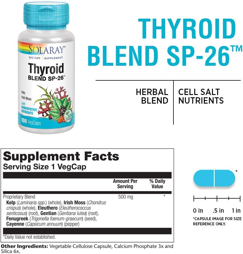 SOLARAY Thyroid Support Supplement | Herbal Blend with Cell Salt Nutrients | Non-GMO, Vegan | 100 Servings | 100 VegCaps