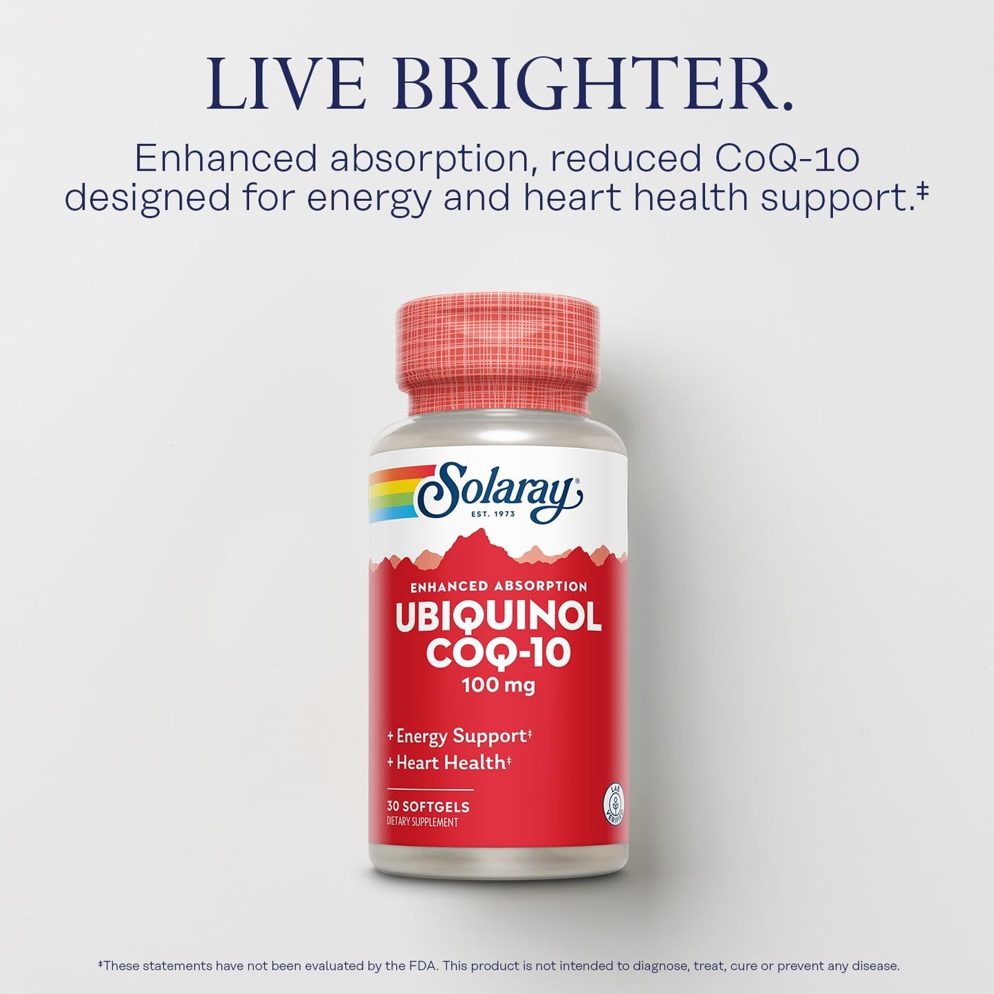 Solaray Ubiquinol CoQ-10 100 mg Softgels for Energy and Heart Health - CoQH2, Enhanced Absorption Formula - 30 Servings, 60-Day Guarantee