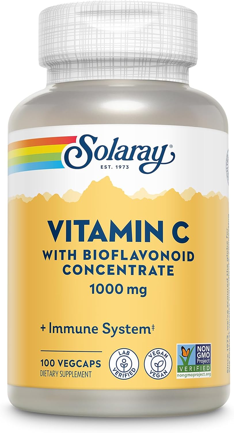 Solaray Vitamin C Bioflavonoid Concentrate 1000mg - Immune Support, Skin Hair Nails - Vegan, 100 Servings