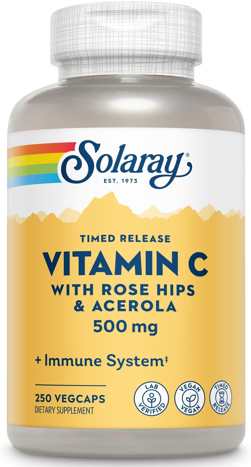 Solaray Vitamin C with Rose Hips & Acerola 500mg Two-Stage Timed-Release Immune Support 250 CT Non-GMO