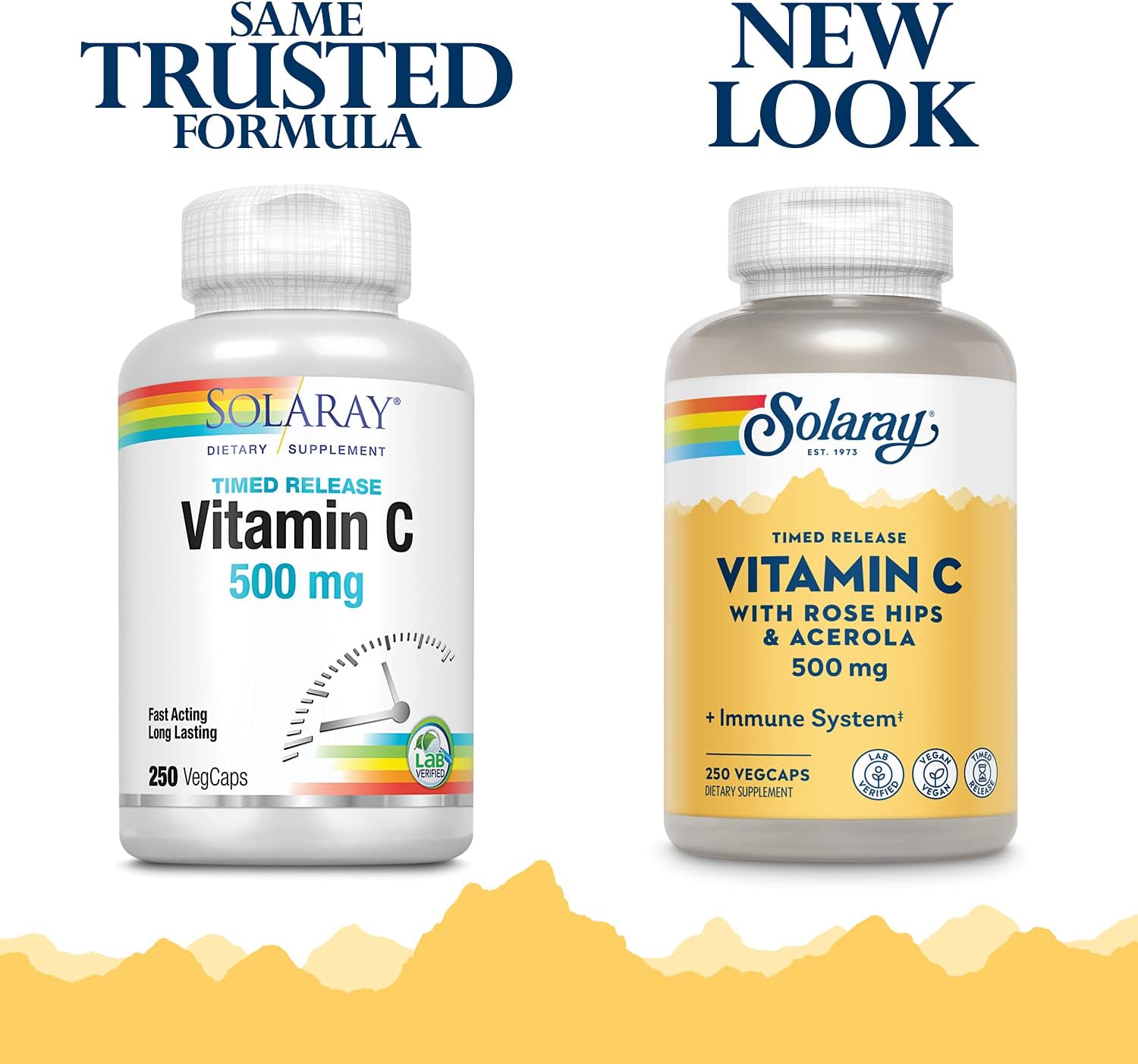 Solaray Vitamin C with Rose Hips & Acerola 500mg Two-Stage Timed-Release Immune Support 250 CT Non-GMO