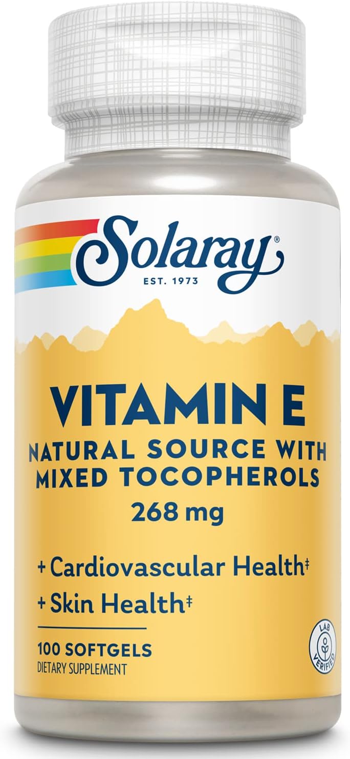 Solaray Vitamin E d-Alpha Tocopherol 268mg (400 IU) Capsules for Heart & Skin Health - Antioxidant Support - 100 Count