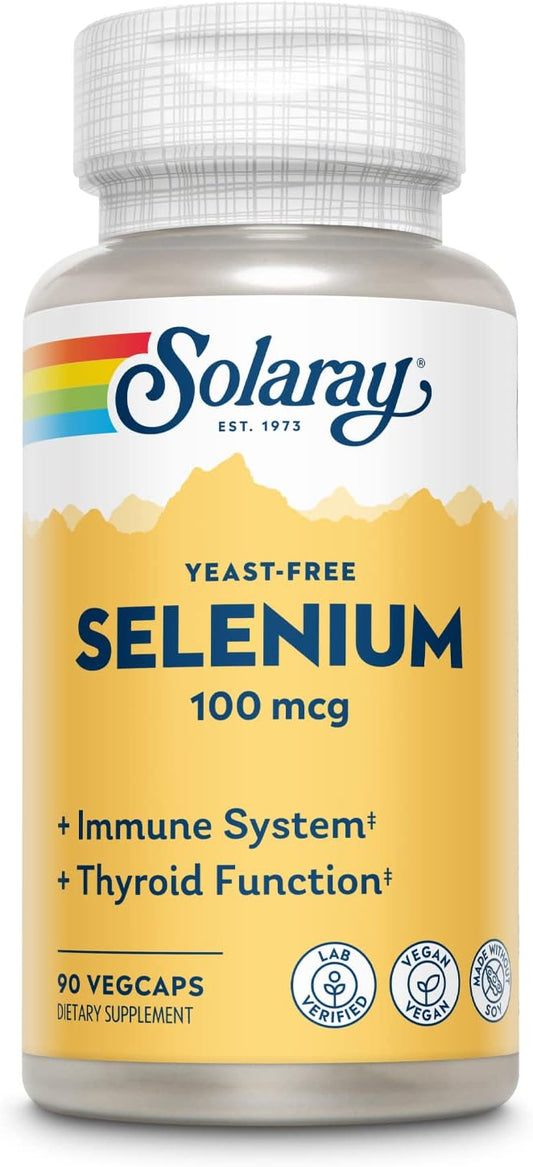 Solaray Yeast Free Selenium 100mcg Capsules for Immune & Thyroid Support - 90 Servings, Enhanced Absorption