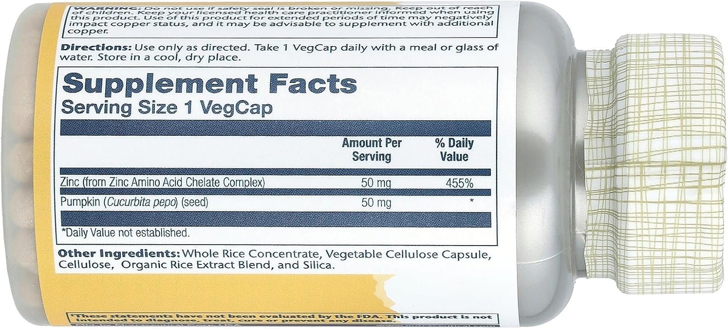 Solaray Zinc Amino Acid Chelate 50 mg VCapsules - 100 Count - Immune Support Supplement