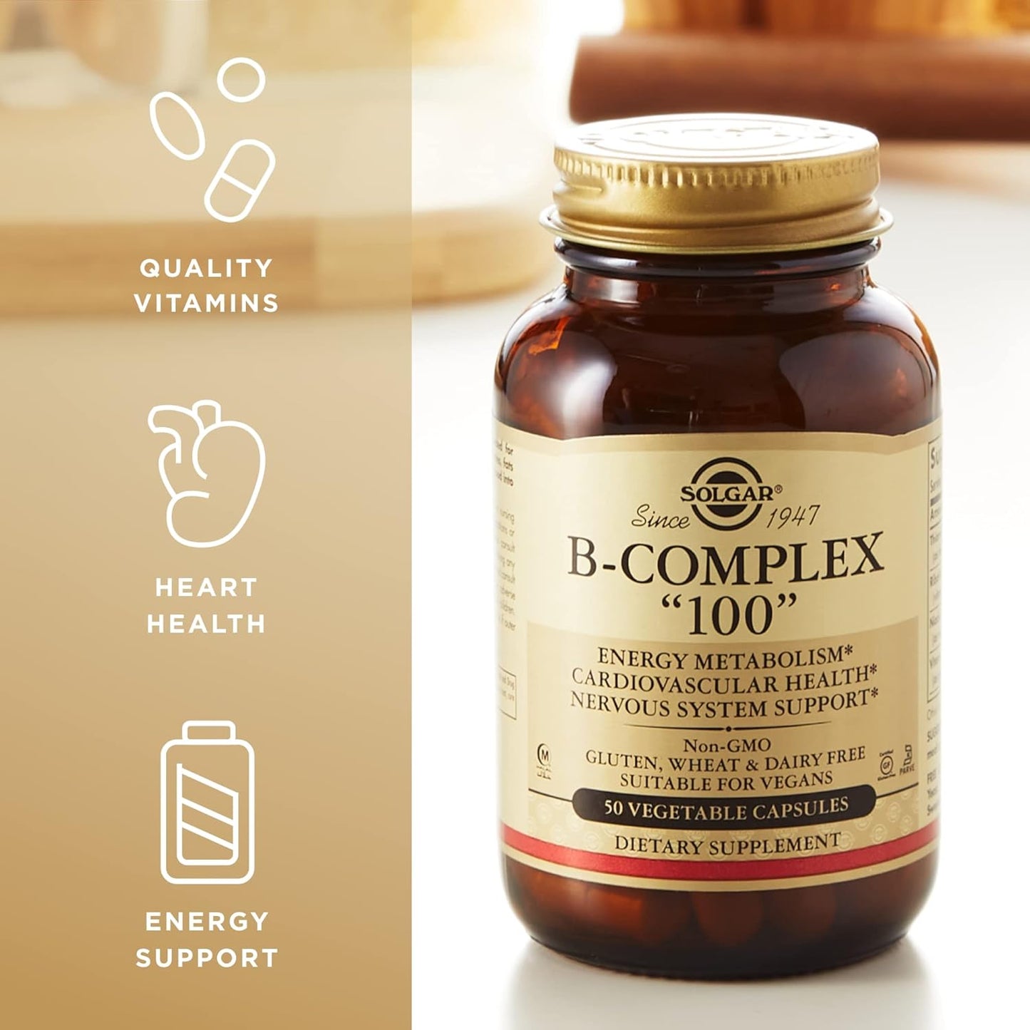 Solgar B-Complex 100 Capsules - Supports Energy Metabolism, Cardiovascular & Nervous System - Non-GMO, Vegan, Gluten-Free