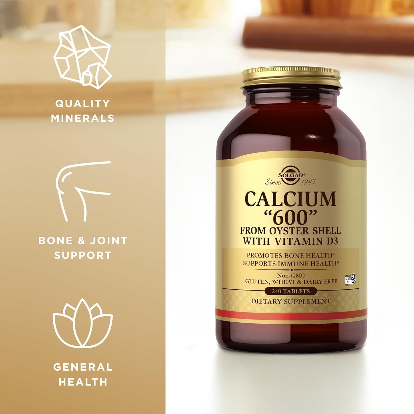 Solgar Calcium 600 with Vitamin D3 - 480 Tablets (2-Pack) - Non-GMO, Gluten Free, Dairy Free - Oyster Shell Source