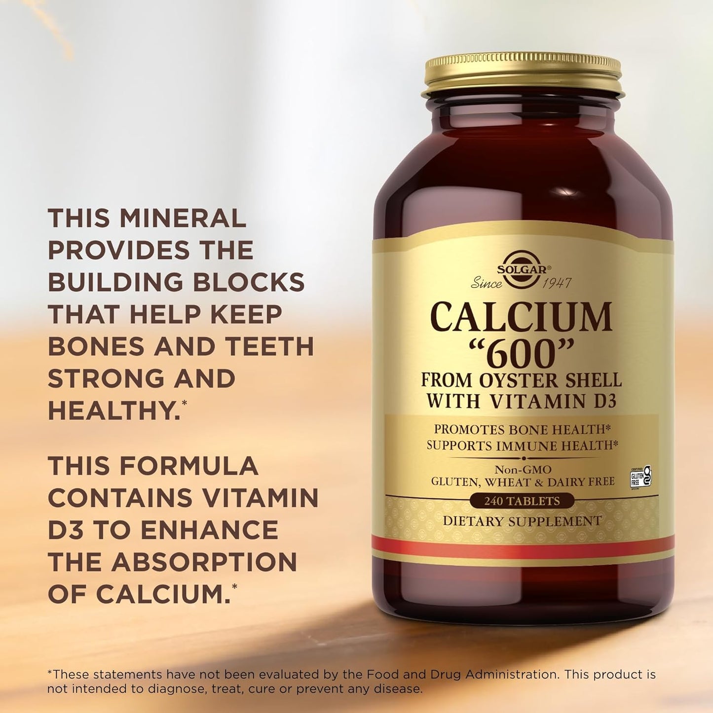 Solgar Calcium 600 with Vitamin D3 - 480 Tablets (2-Pack) - Non-GMO, Gluten Free, Dairy Free - Oyster Shell Source