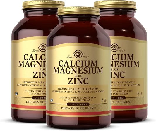 Solgar Calcium Magnesium Zinc Tablets - 750 Count, 3-Pack - Supports Bone Health & Muscle Function - Non-GMO, Vegan, Gluten-Free - 250 Servings