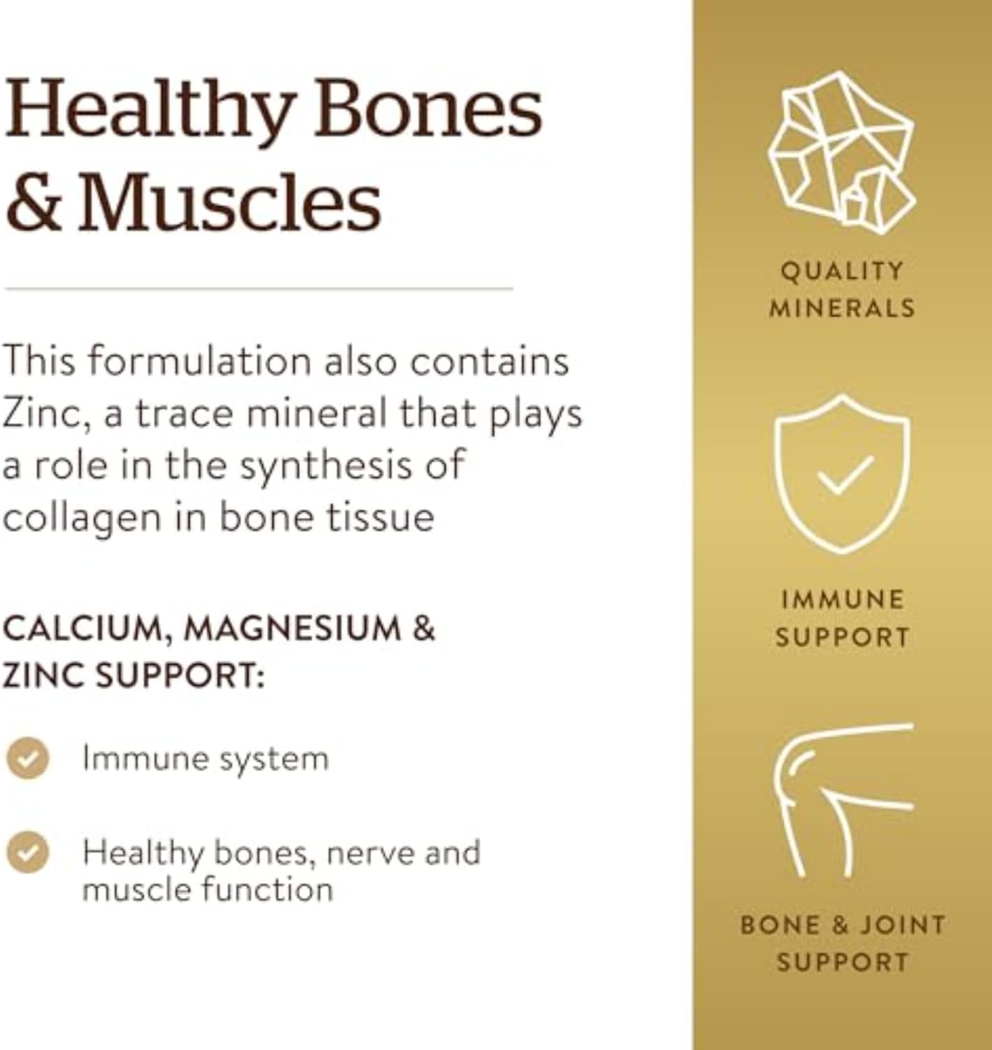 Solgar Calcium Magnesium Zinc Tablets - Supports Bone Health, Nerve & Muscle Function - Non GMO, Vegan, Gluten Free - 100 Count