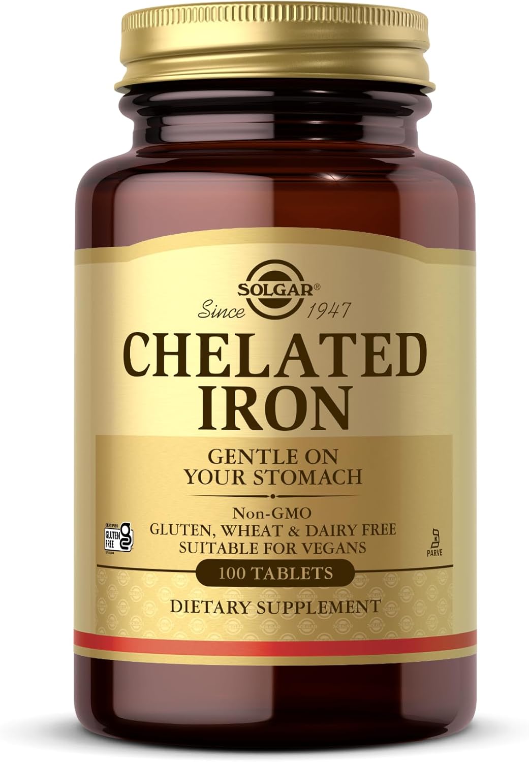 Solgar Chelated Iron Tablets - High Absorption Iron Supplement for Cardiovascular Health - Vegan, Gluten-Free, Kosher - 100 Servings