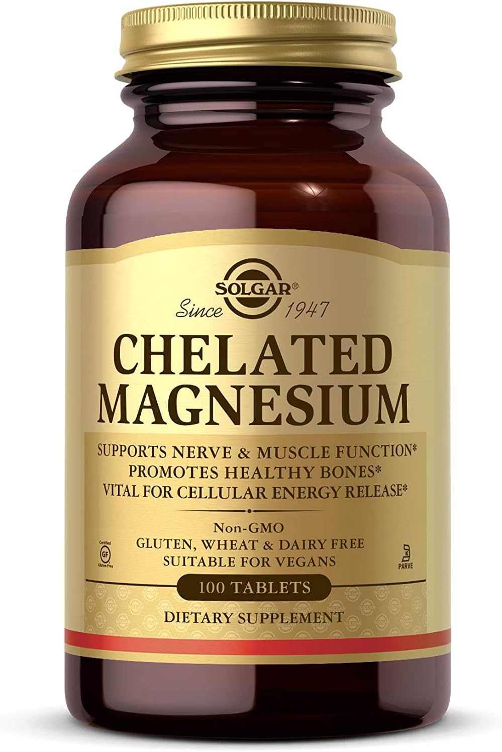 Solgar Chelated Magnesium Tablets - Supports Nerve & Muscle Function - Promotes Healthy Bones - Non-GMO, Vegan, Gluten Free - 25 Servings
