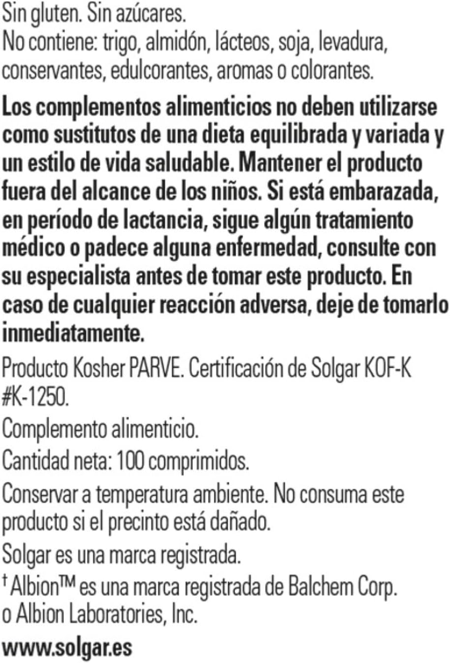 Solgar Chelated Zinc Tablets - Promotes Healthy Skin, Cell Growth, DNA Formation - Antioxidant Support - Boosts Immune System - Non GMO, Gluten Free - 100 Servings