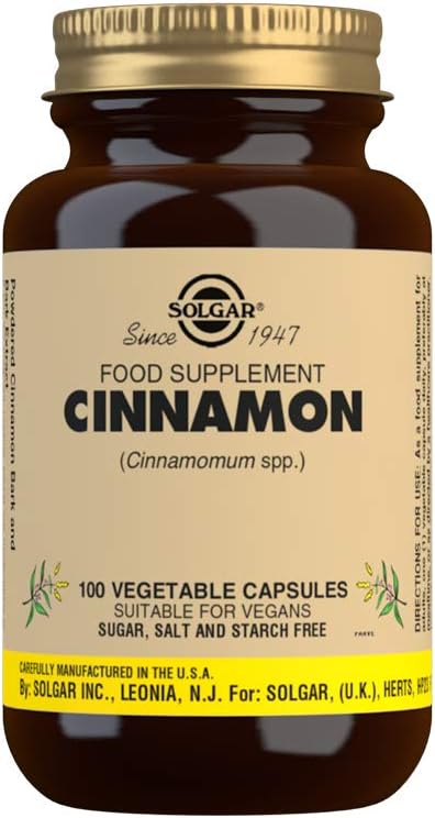 Solgar Cinnamon Capsules - Full Potency - Supports Sugar Metabolism & Overall Wellness - Non-GMO, Vegan, Gluten Free - 100 Servings