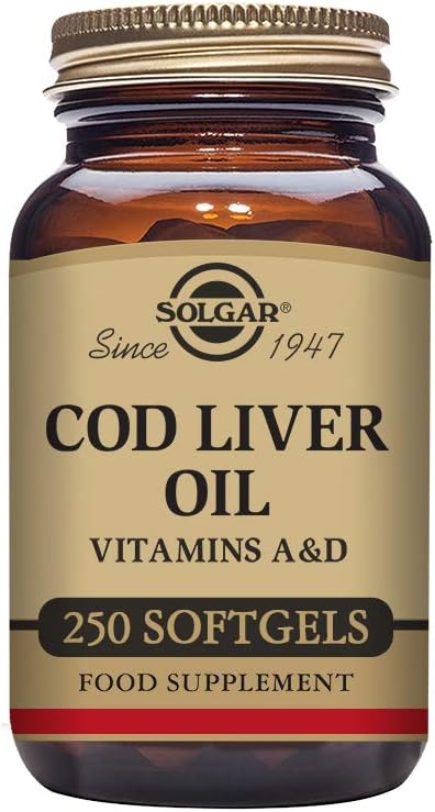 Solgar Cod Liver Oil Softgels - Immune System, Eye, Vision, & Bone Health Support - Vitamin A & D Supplement - 250 Servings, Gluten & Dairy Free