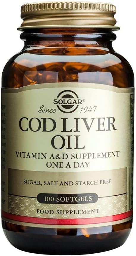 Solgar Cod Liver Oil Softgels - Immune System, Eye, Vision, and Bone Health Support - Vitamin A & D Supplement - Non-GMO, Gluten & Dairy Free - 100 Servings