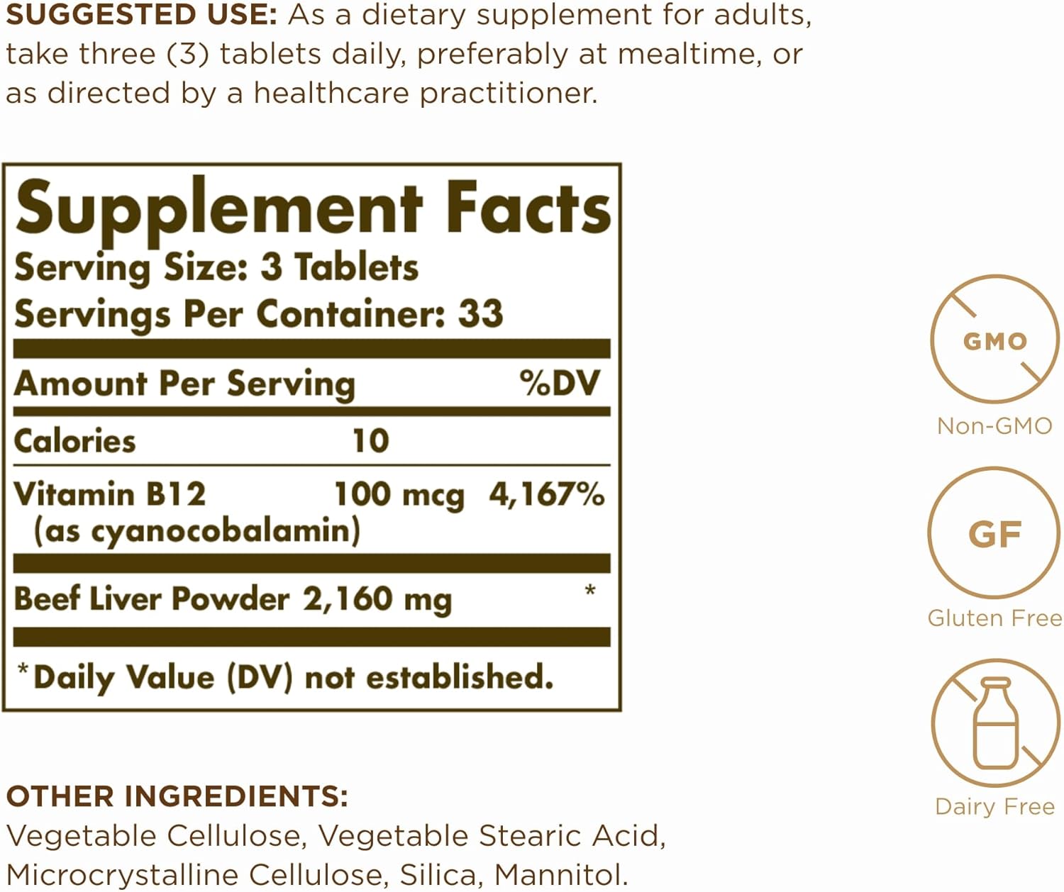 Solgar Desiccated Liver Tablets - 100 Count, Natural Source of Essential Nutrients for Daily Health Support