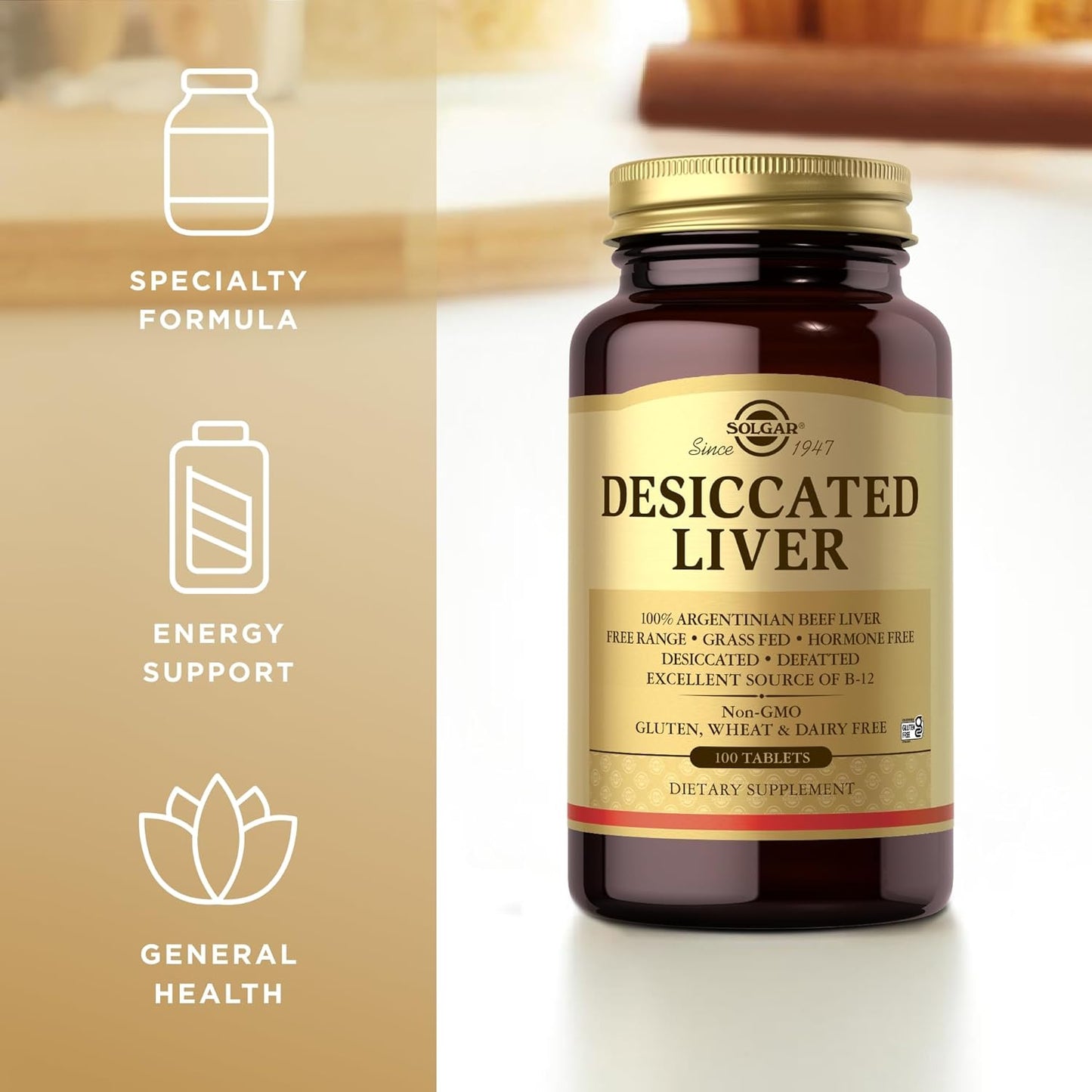 Solgar Desiccated Liver Tablets - 100 Count, Natural Source of Essential Nutrients for Daily Health Support