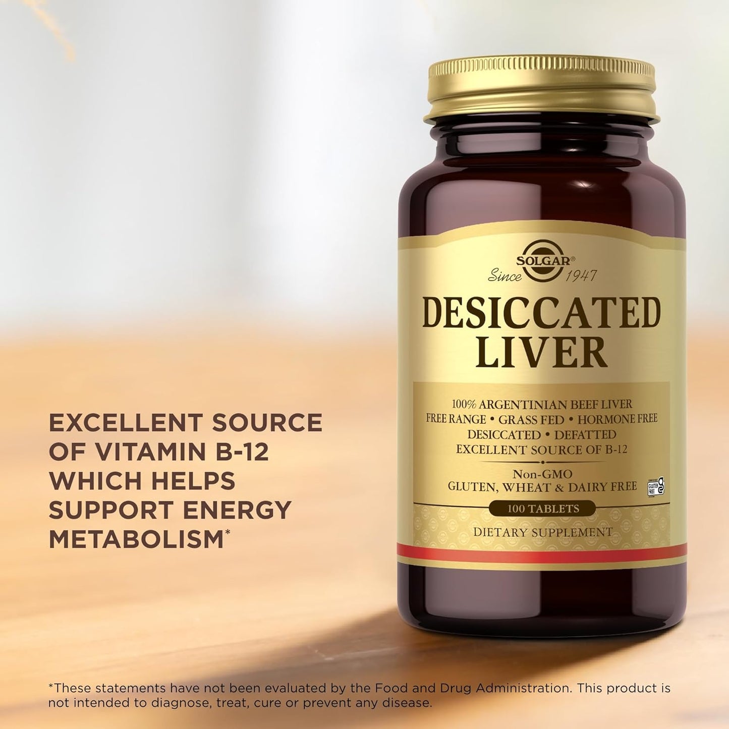 Solgar Desiccated Liver Tablets - 100 Count, Natural Source of Essential Nutrients for Daily Health Support