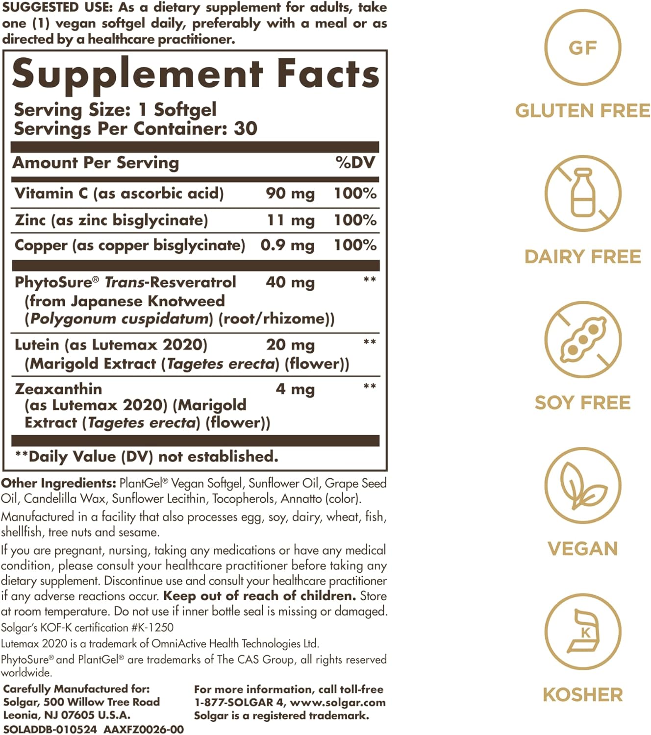 Solgar Digital Defense Age-Defying Nutrition - Antioxidant Support for Eye Health, Vitamin C, Resveratrol, Zinc, Lutein & Zeaxanthin, Vegan, 30 Servings