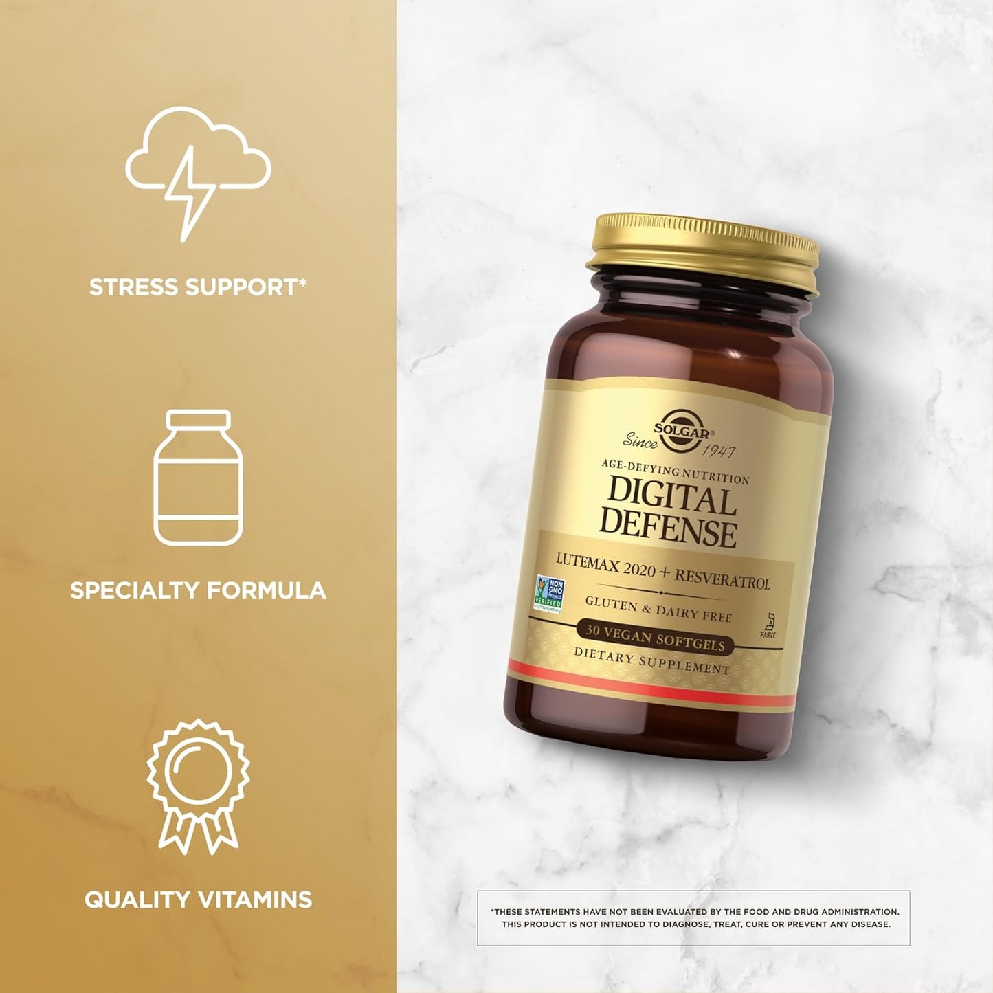 Solgar Digital Defense Age-Defying Nutrition - Antioxidant Support for Eye Health, Vitamin C, Resveratrol, Zinc, Lutein & Zeaxanthin, Vegan, 30 Servings