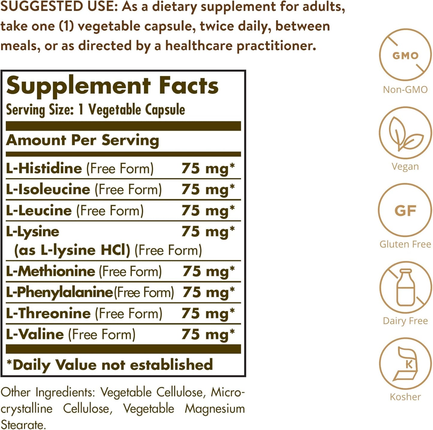 Solgar Essential Amino Complex: 90 Vegetable Capsules, Non-GMO, Vegan, Gluten Free, Dairy Free, Kosher - 90 Servings