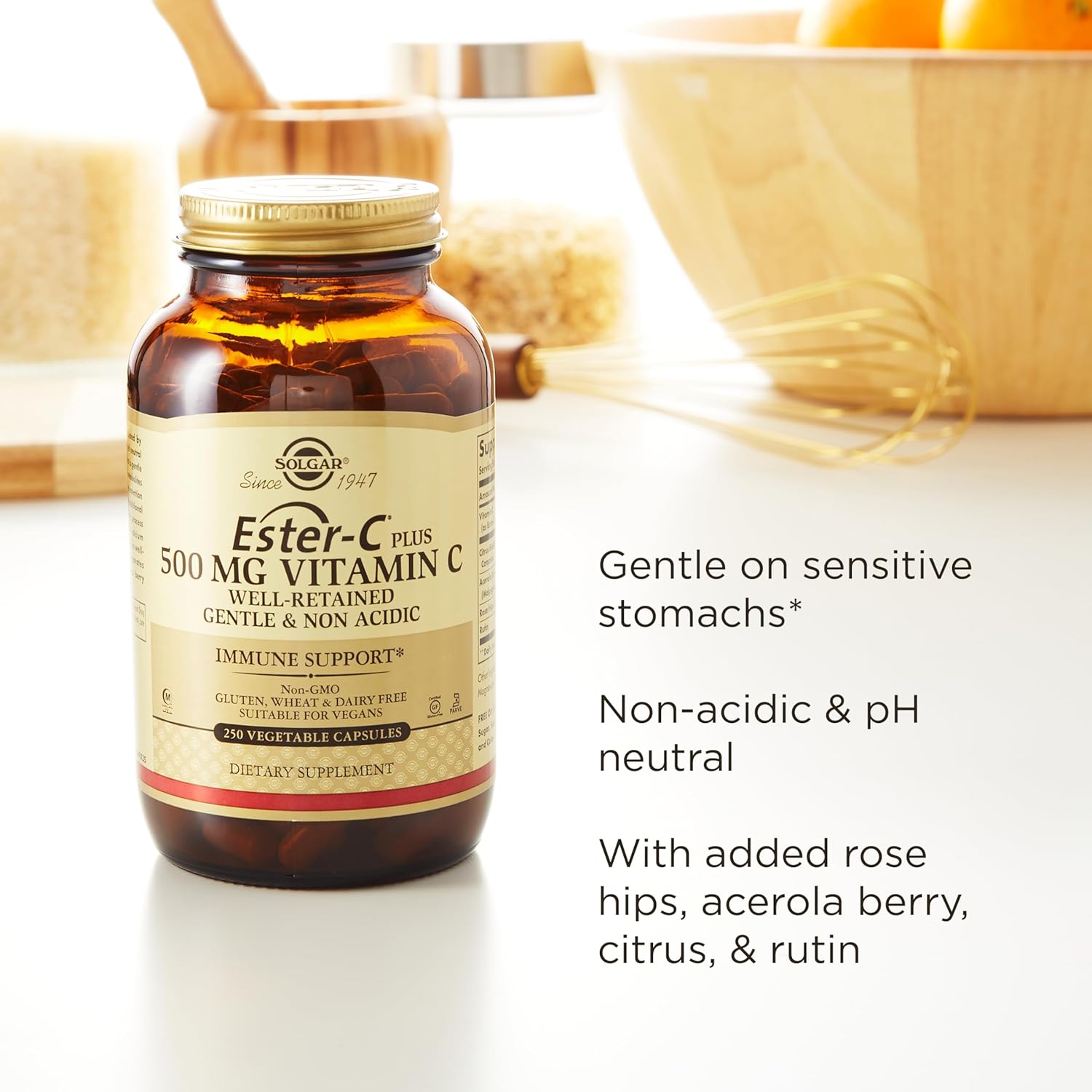 Solgar Ester-C Plus 500mg Vitamin C Capsules - Gentle Antioxidant & Immune Support - Non Acidic Formula - Vegan & Gluten Free - 100 Servings