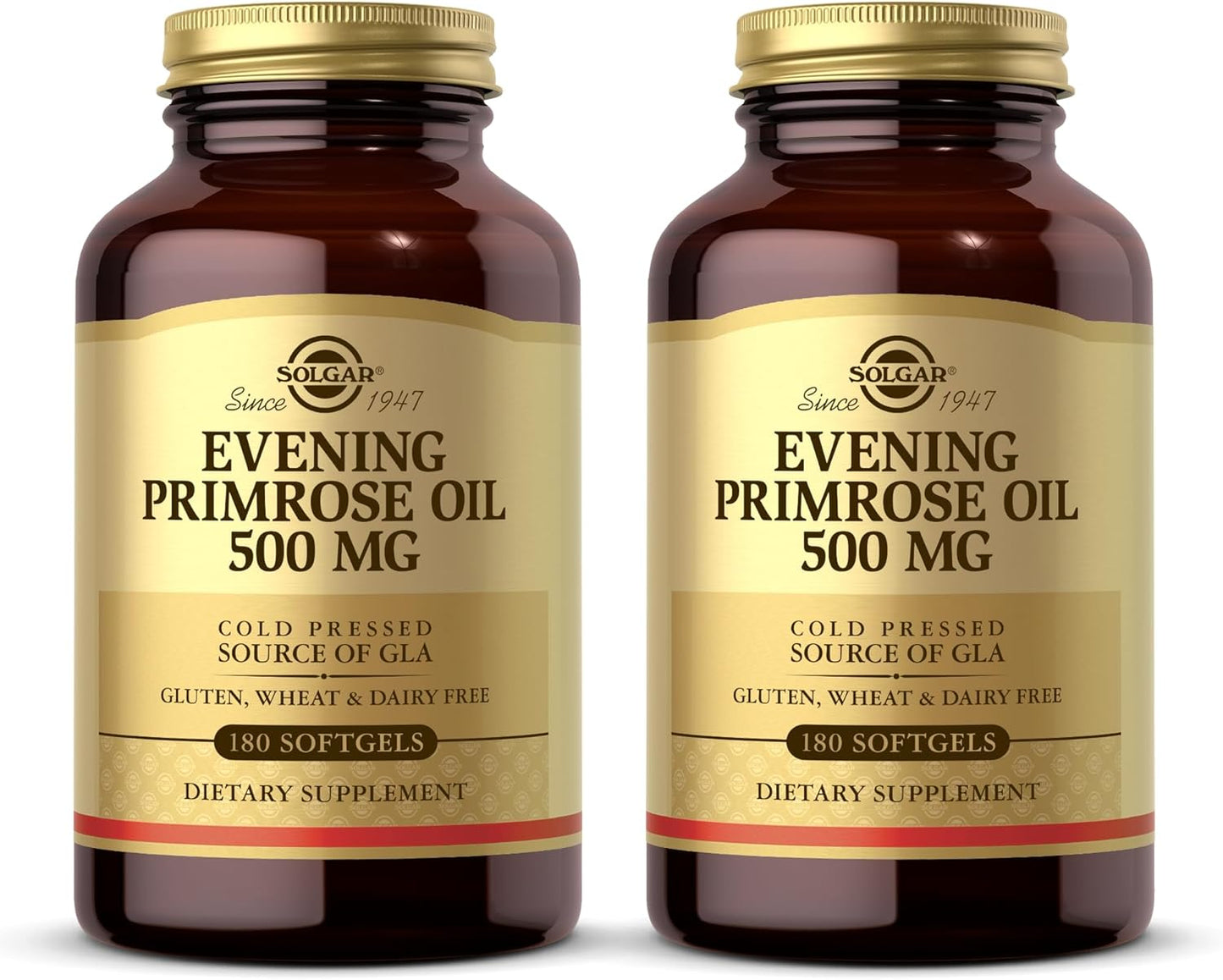 Solgar Evening Primrose Oil Softgels - 500mg, 180 Count, Pack of 2 - Cold Pressed GLA Source - Gluten & Dairy Free - 360 Servings
