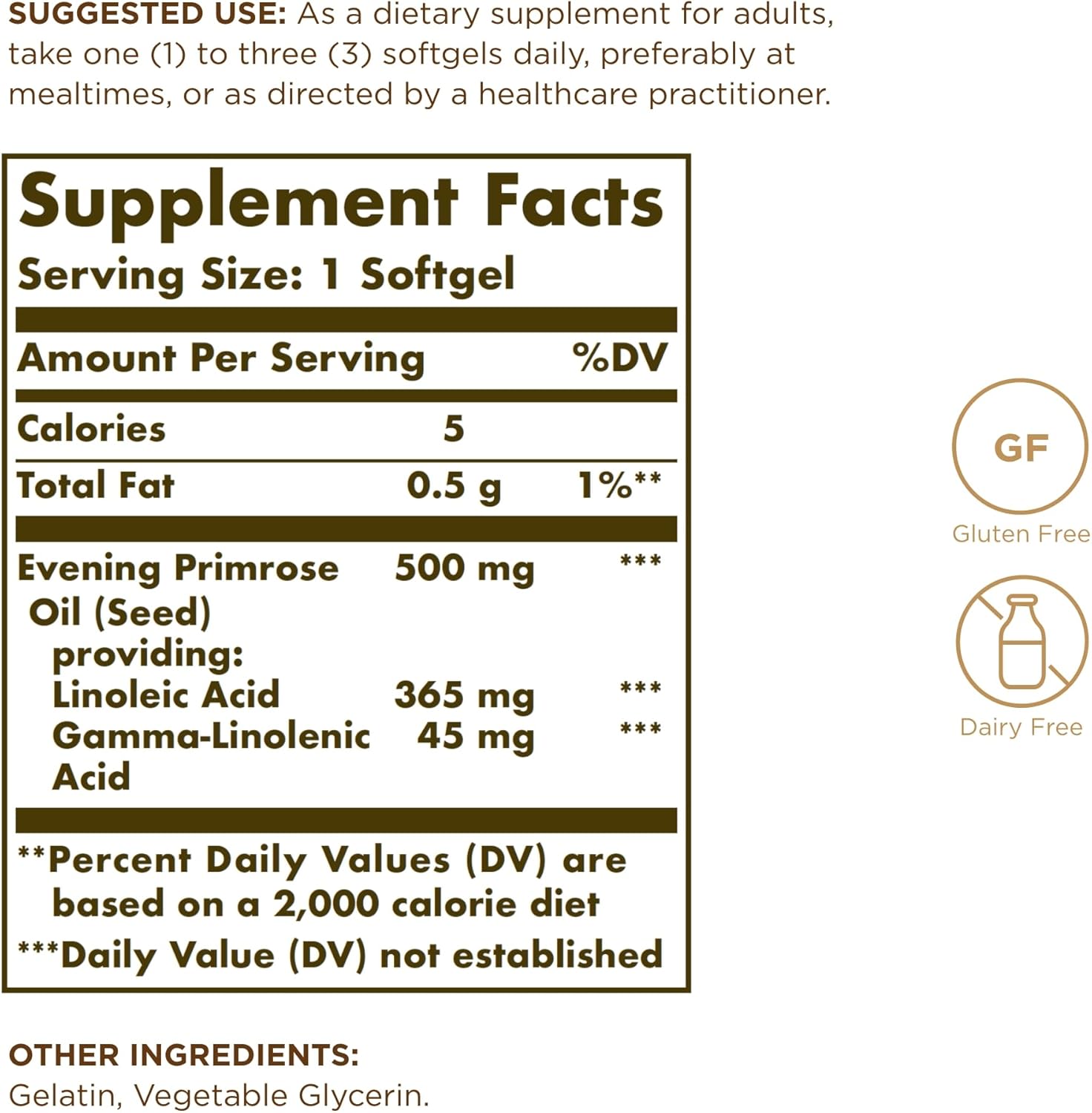 Solgar Evening Primrose Oil Softgels - 500mg, 180 Count, Pack of 2 - Cold Pressed GLA Source - Gluten & Dairy Free - 360 Servings