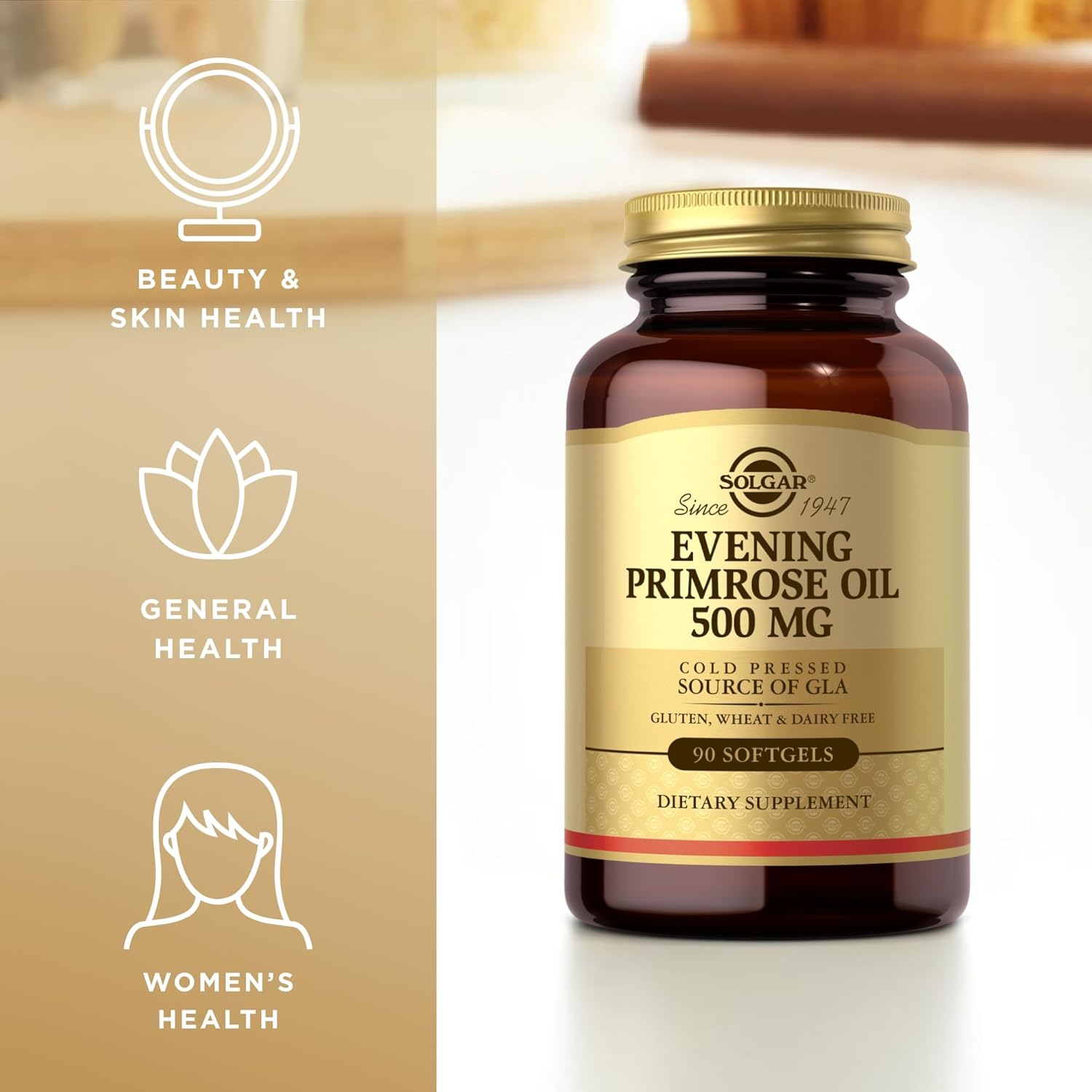 Solgar Evening Primrose Oil Softgels - 500mg, 180 Count, Pack of 2 - Cold Pressed GLA Source - Gluten & Dairy Free - 360 Servings