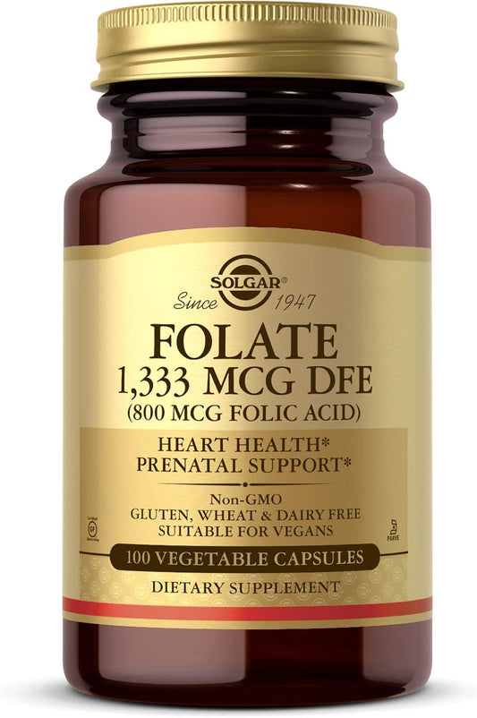 Solgar Folate 1,333 mcg Capsules - Heart Health, Nervous System, Prenatal Support - Non-GMO, Vegan, Gluten Free